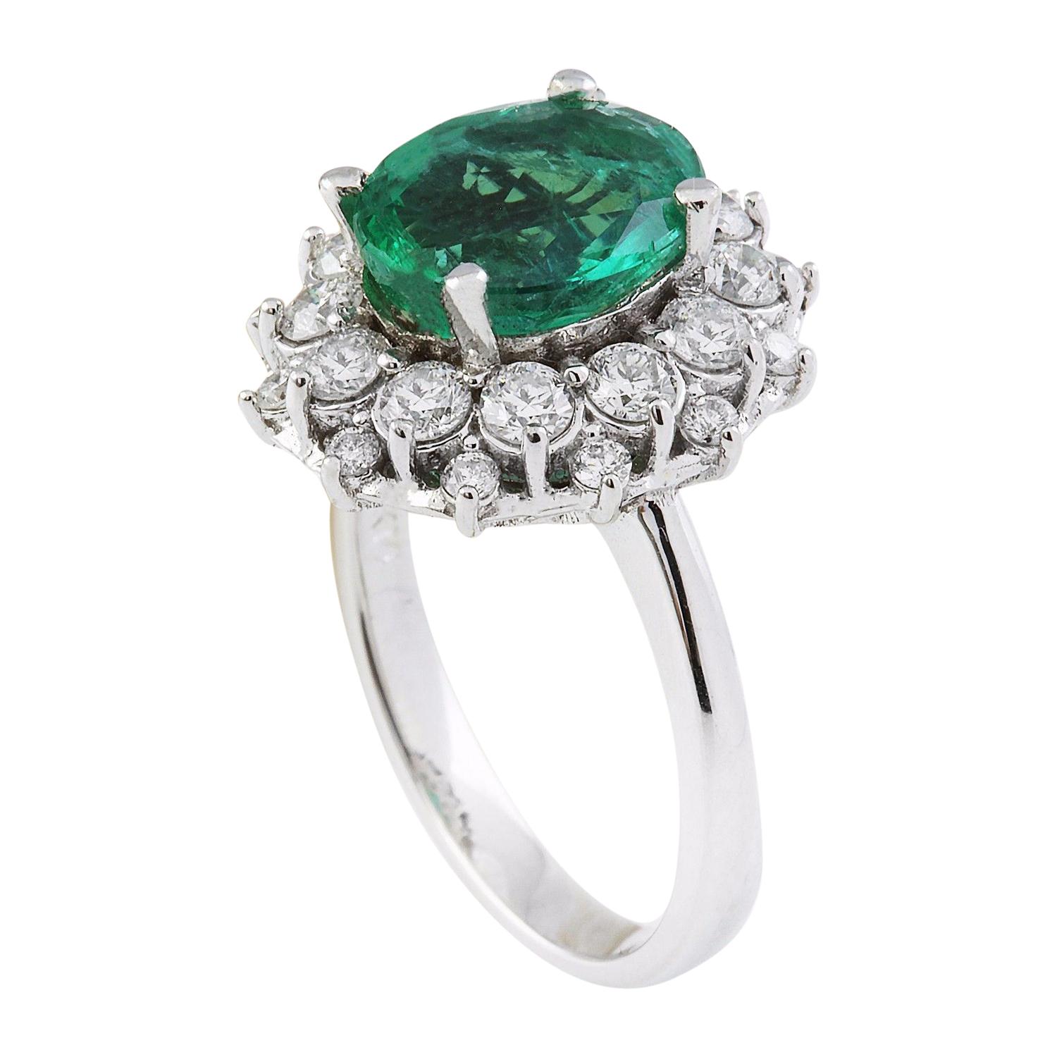 Oval Cut Natural Emerald Diamond Ring In 14 Karat Solid White Gold For Sale