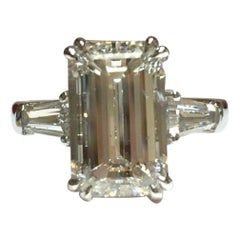 5.01 Carat Natural Emerald Cut Diamond and Baguette Ring GIA Certified 5.01 Carat Natural Emerald Cut Diamond and Baguette Ring GIA Certified