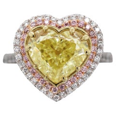 5.05 Carat Natural Fancy Yellow Heart-Cut Diamond Engagement Ring GIA Scarselli