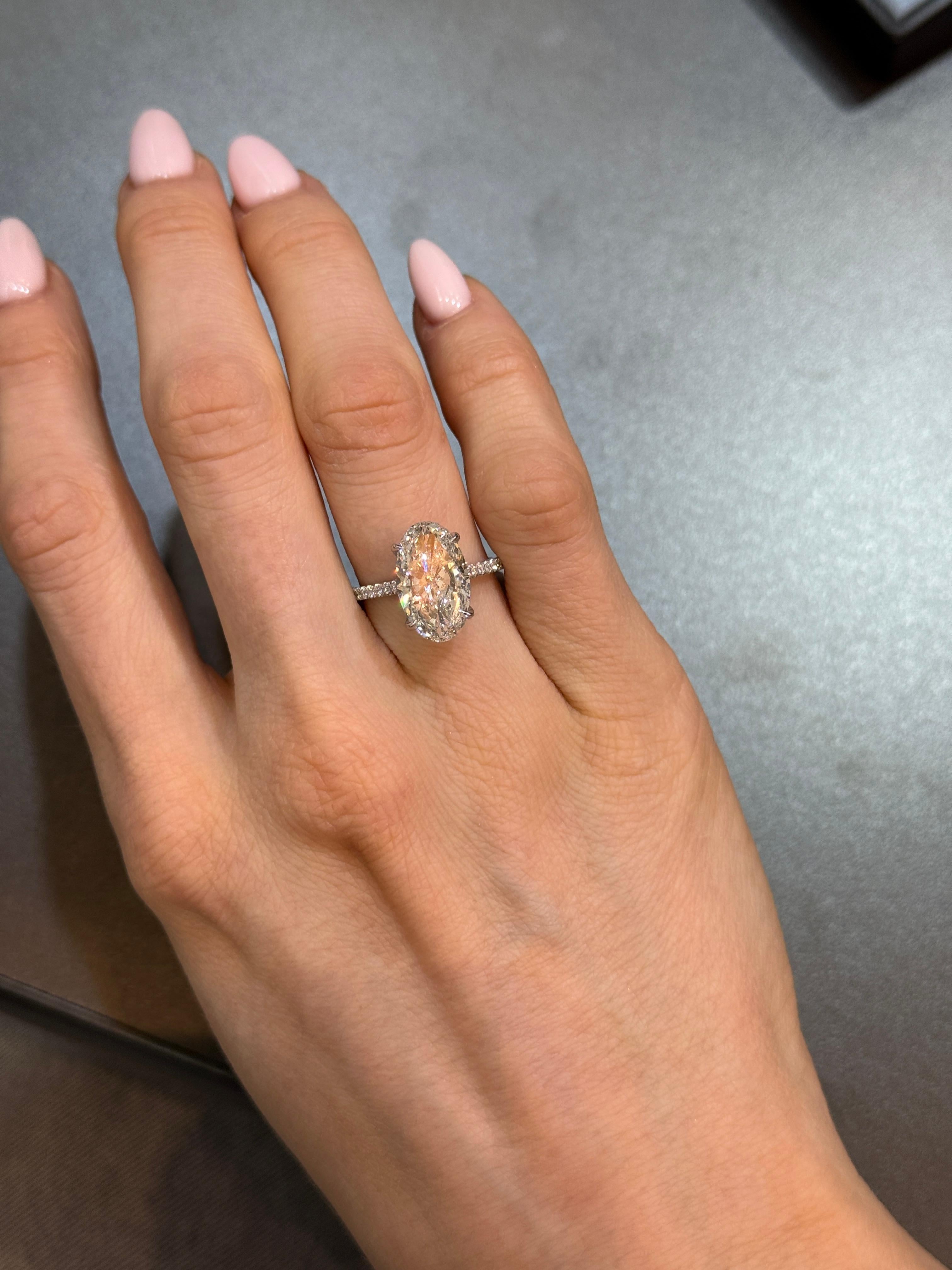 Modern 5.01 Carat Oval Diamond Engagement Ring with Pavé Diamond Band – GIA Certified For Sale