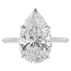 5.01 Carat Pear Diamond Ring Brilliant White 18K Gold Signature Sophistication