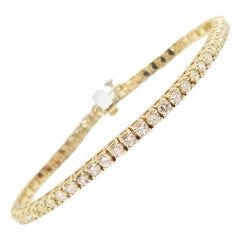 Bracelet « tennis » en diamants naturels ronds de 5,01 carats, en or jaune 14 carats