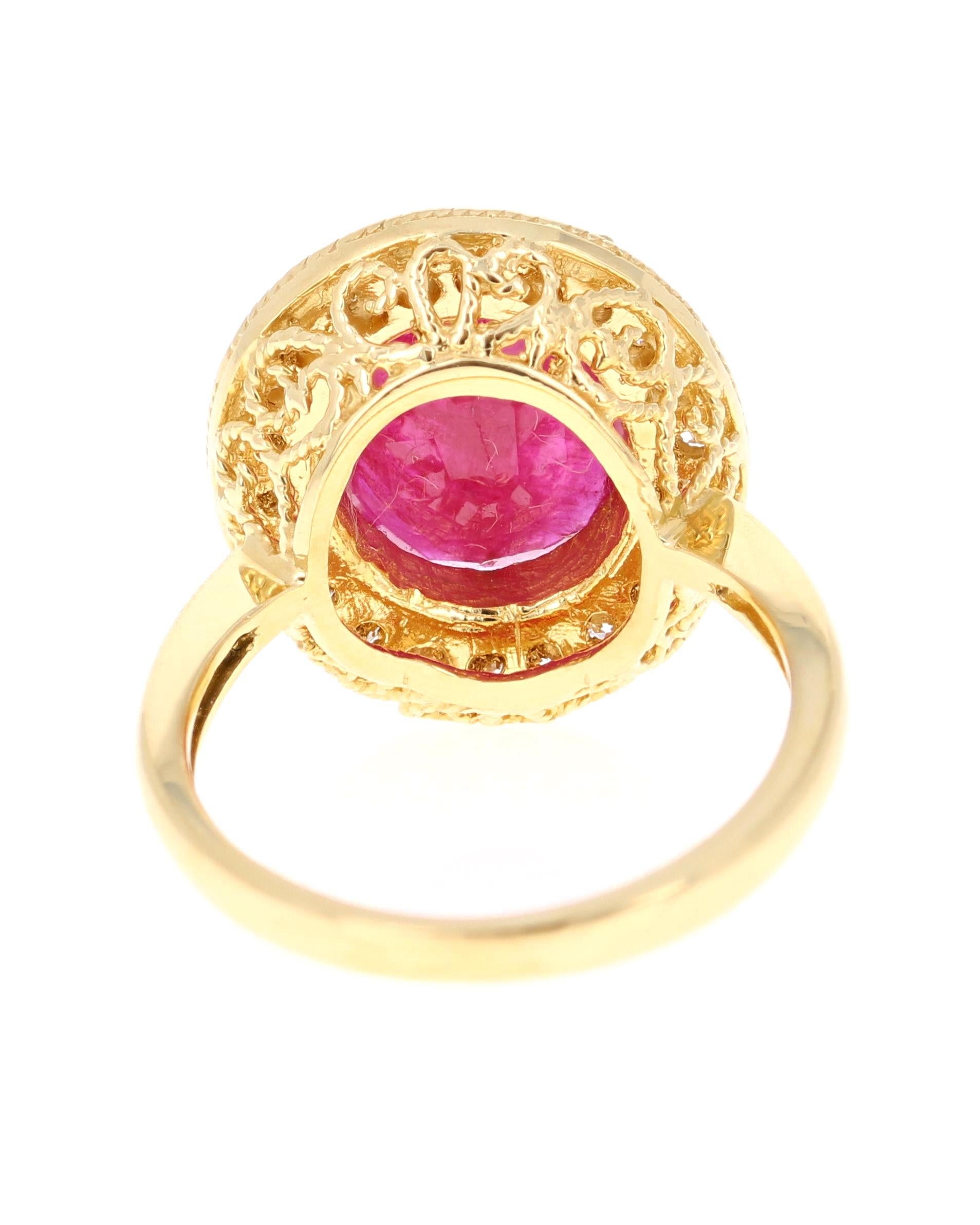 Oval Cut 5.01 Carat Ruby Diamond 18 Karat Yellow Gold Ring