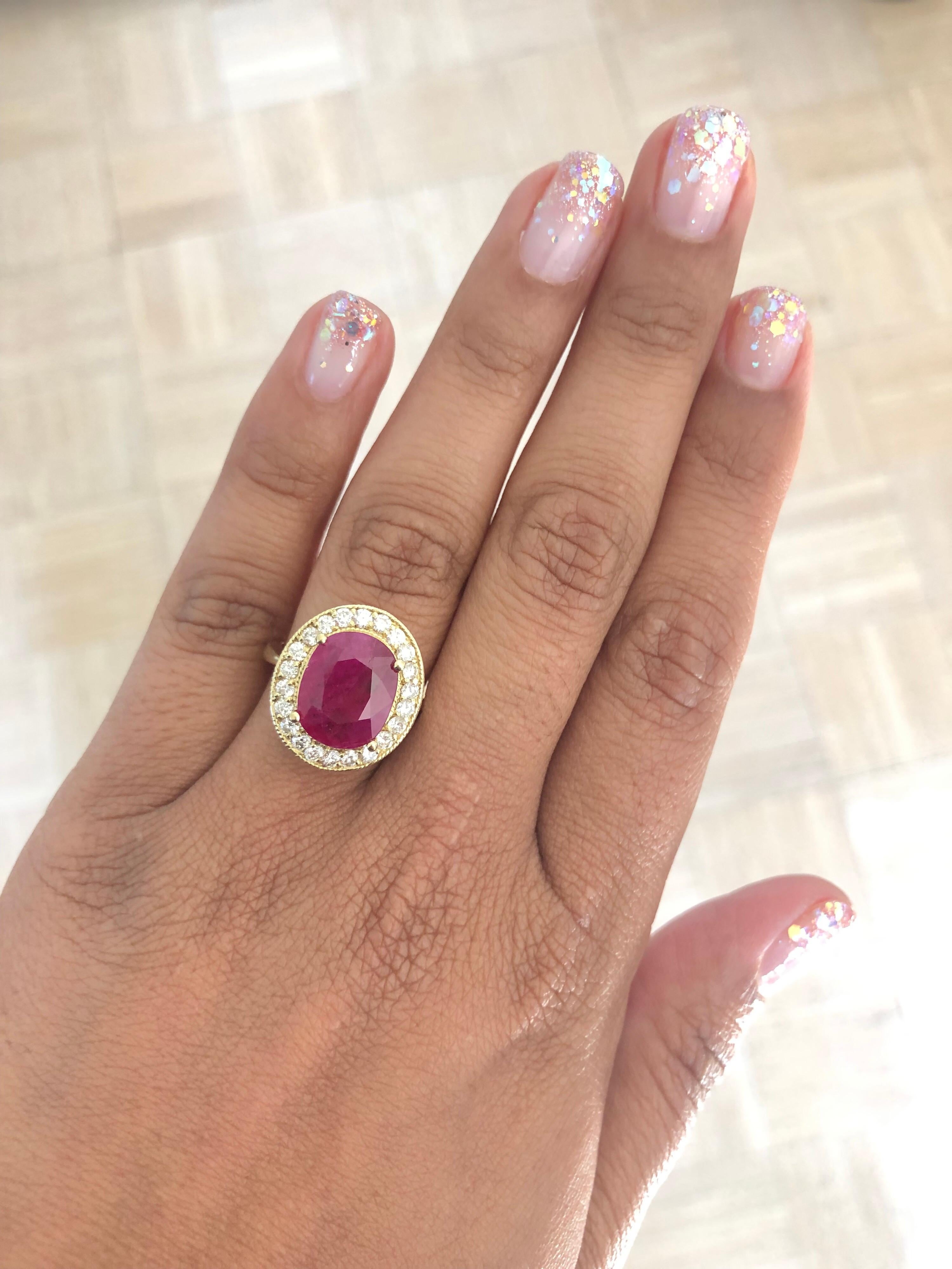5.01 Carat Ruby Diamond 18 Karat Yellow Gold Ring In New Condition In Los Angeles, CA