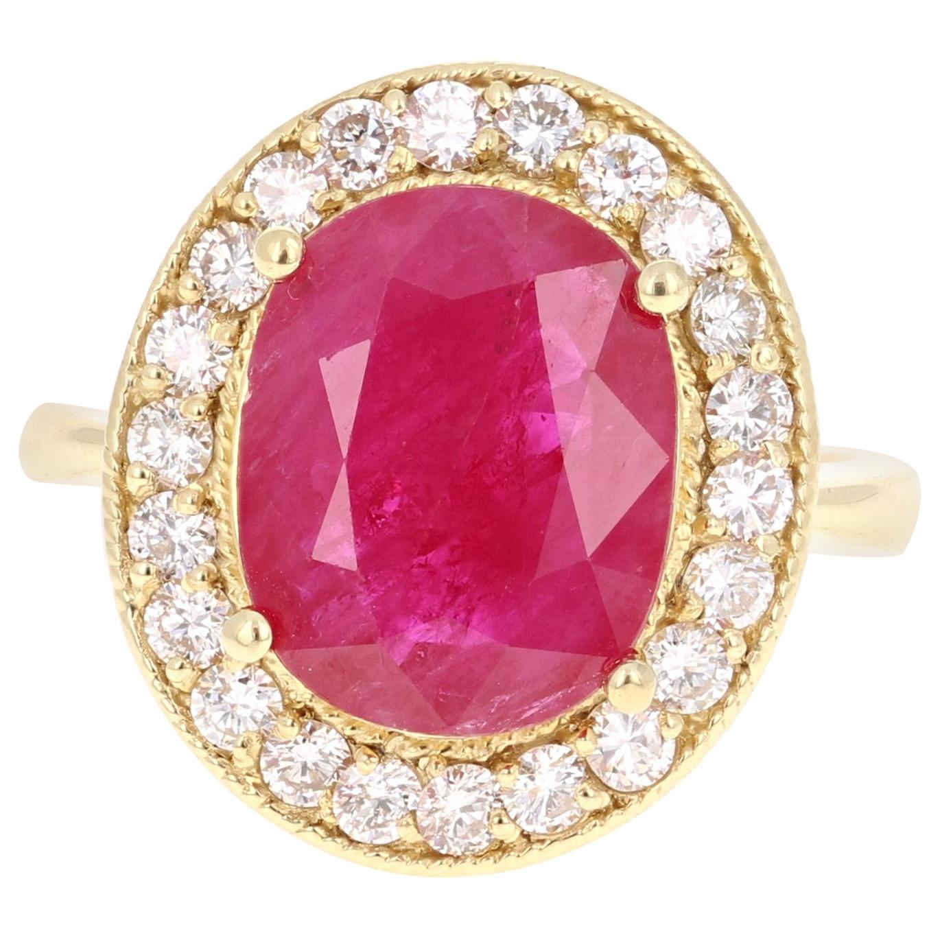 5.01 Carat Ruby Diamond 18 Karat Yellow Gold Ring