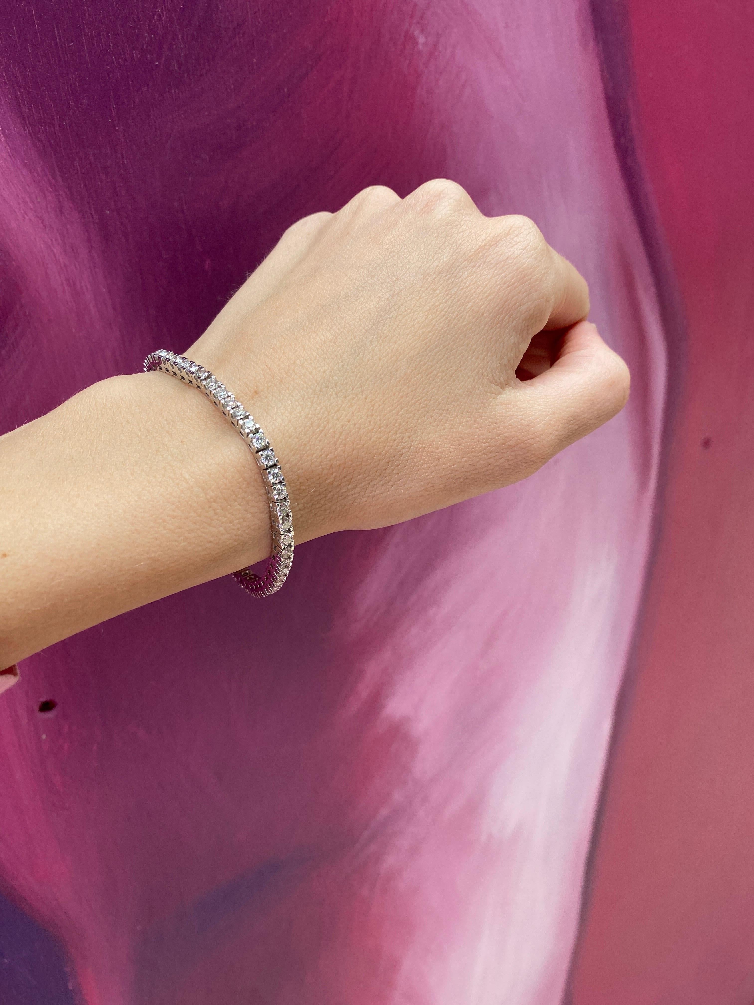 5.01 Carat Total Weight Natural Round Diamond Tennis Bracelet, 14k White Gold 5
