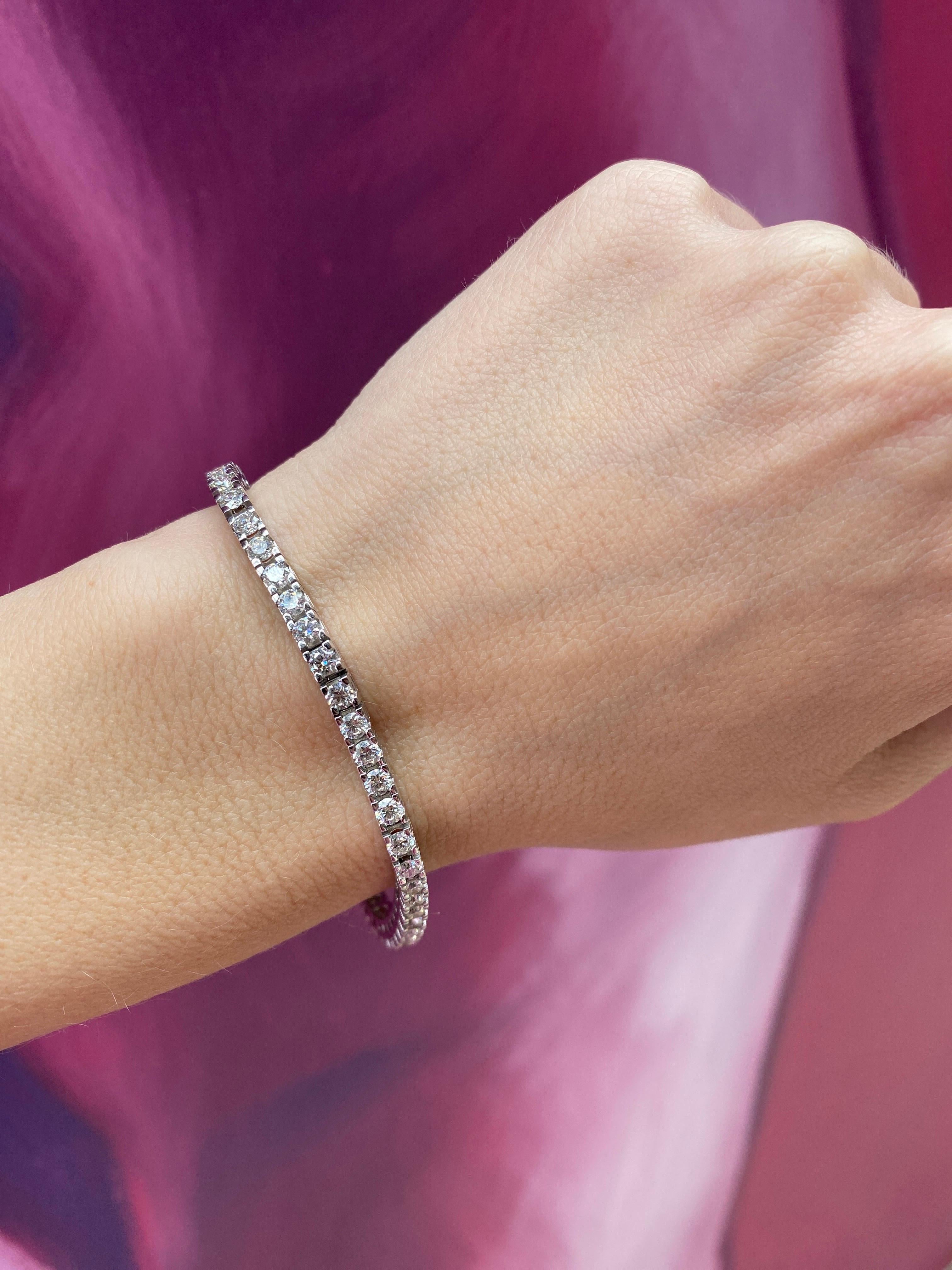 5.01 Carat Total Weight Natural Round Diamond Tennis Bracelet, 14k White Gold 7