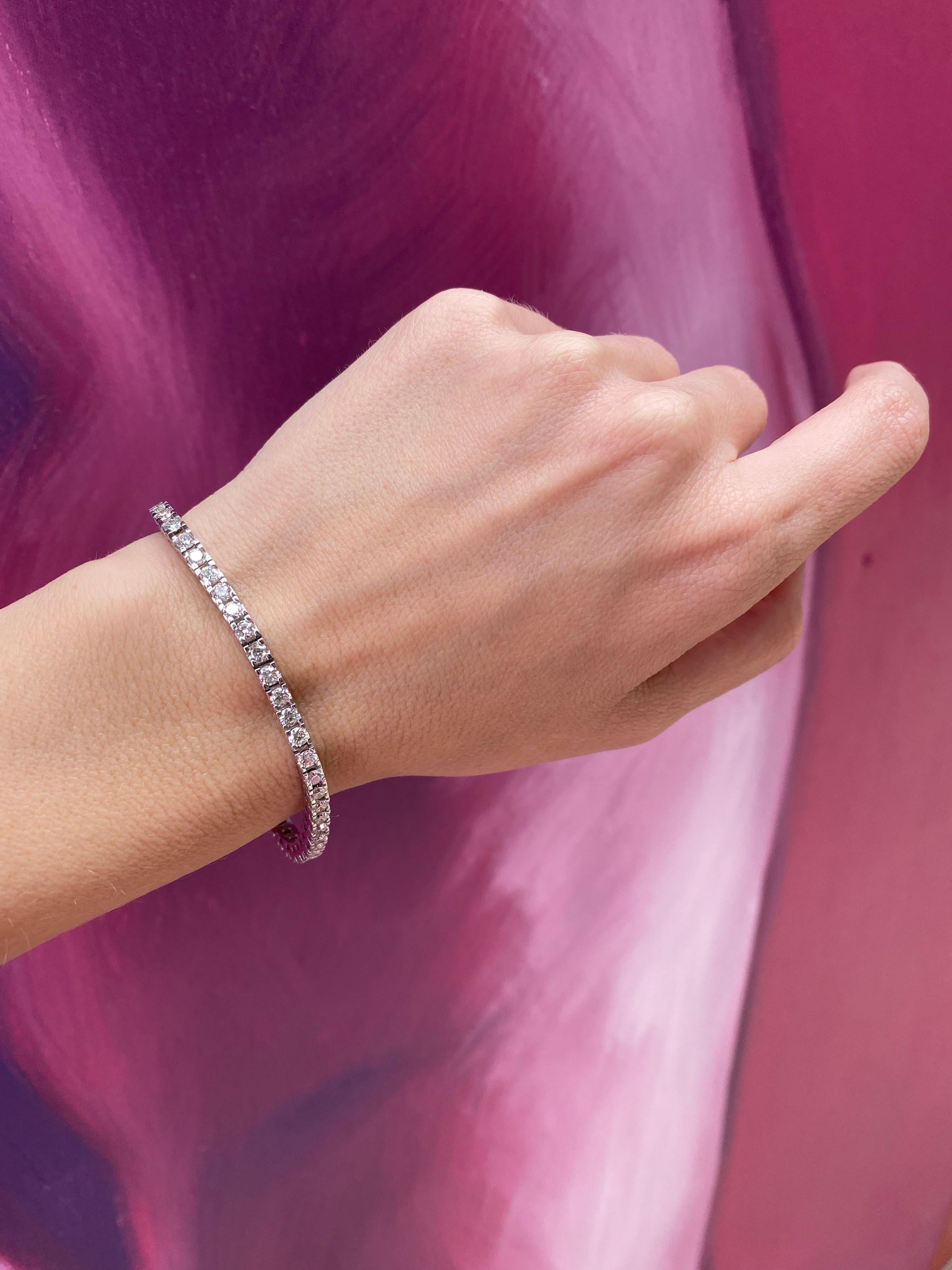 5.01 Carat Total Weight Natural Round Diamond Tennis Bracelet, 14k White Gold 9