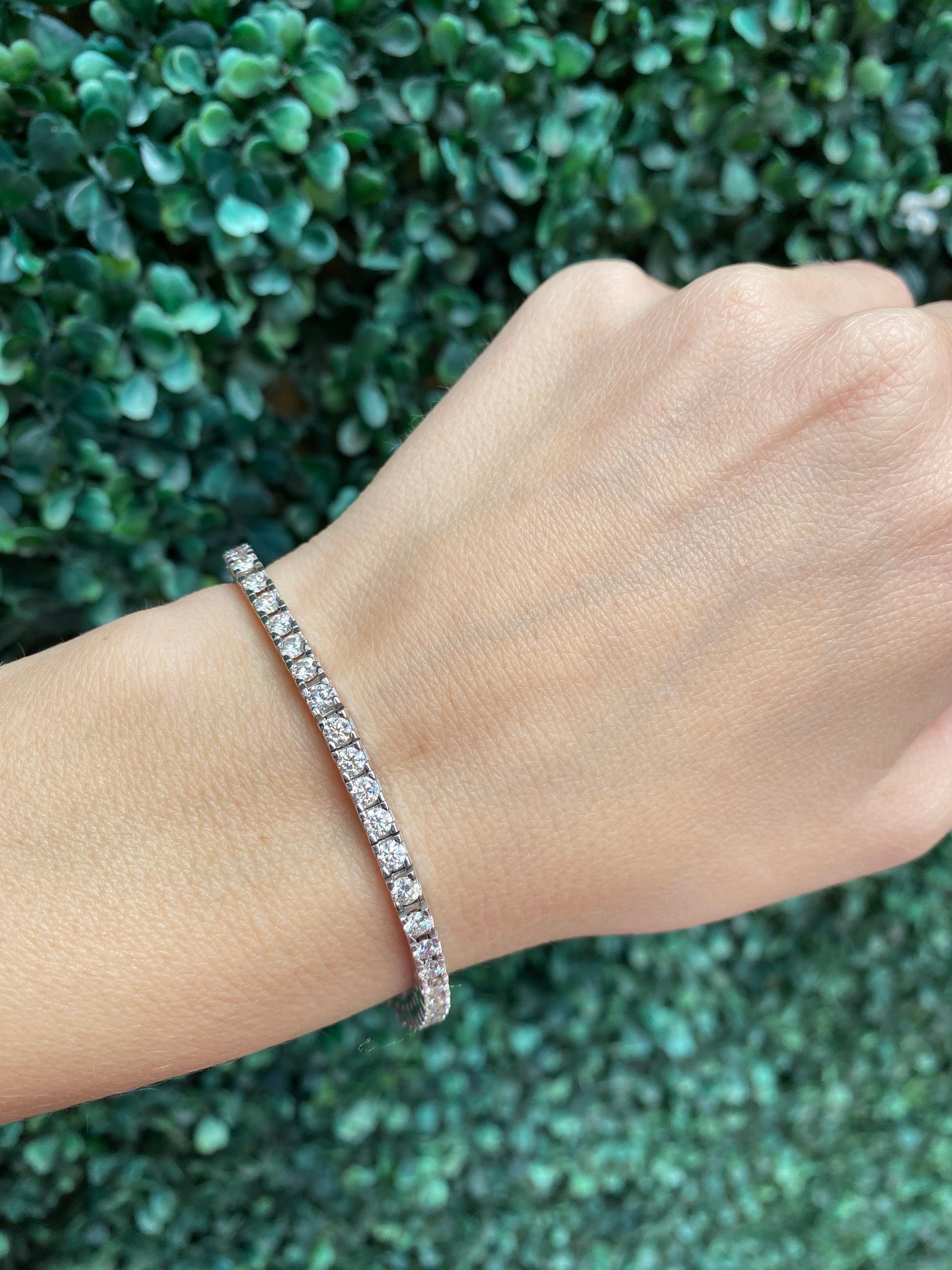 5.01 Carat Total Weight Natural Round Diamond Tennis Bracelet, 14k White Gold 13