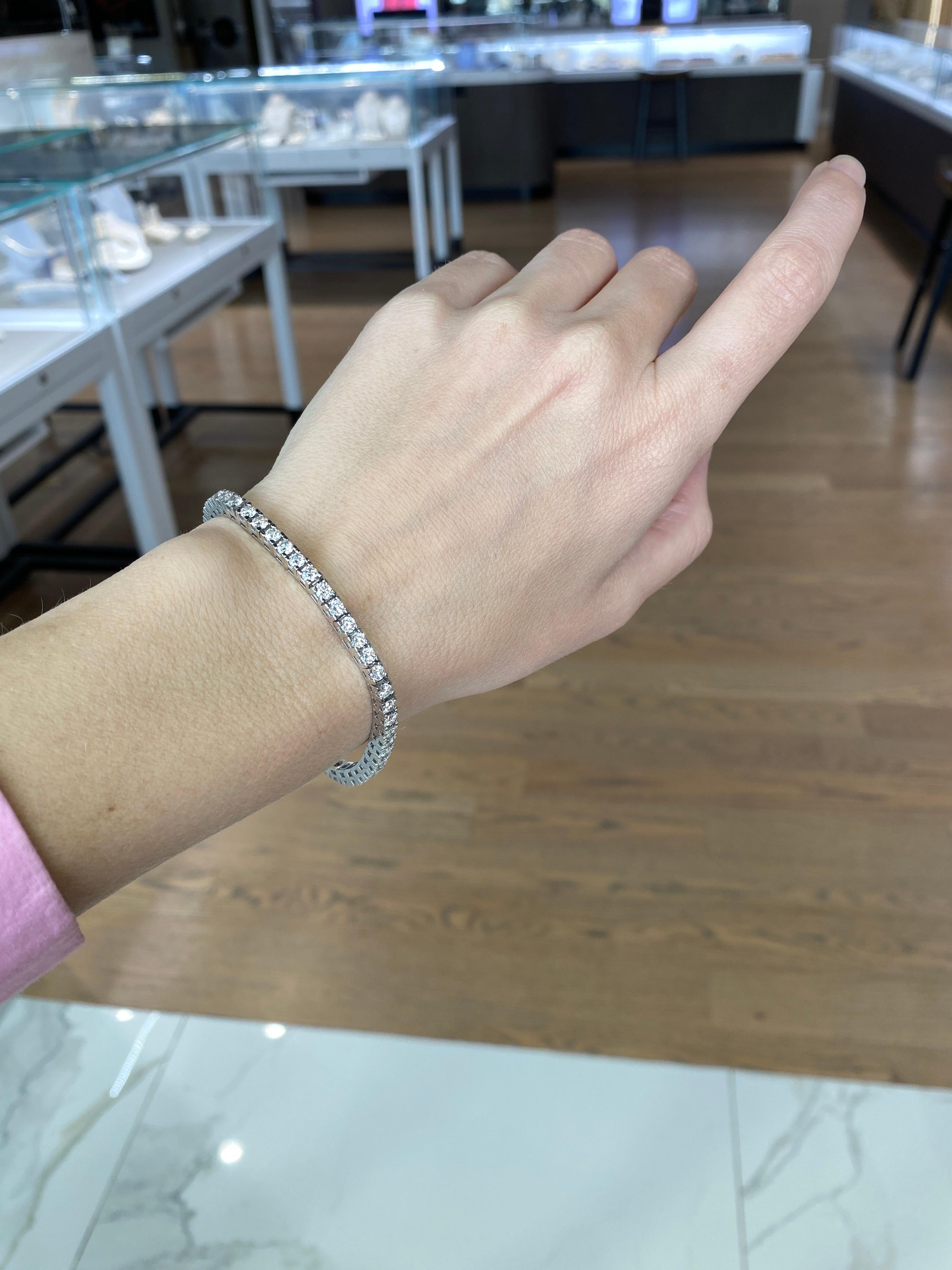 5.01 Carat Total Weight Natural Round Diamond Tennis Bracelet, 14k White Gold 1