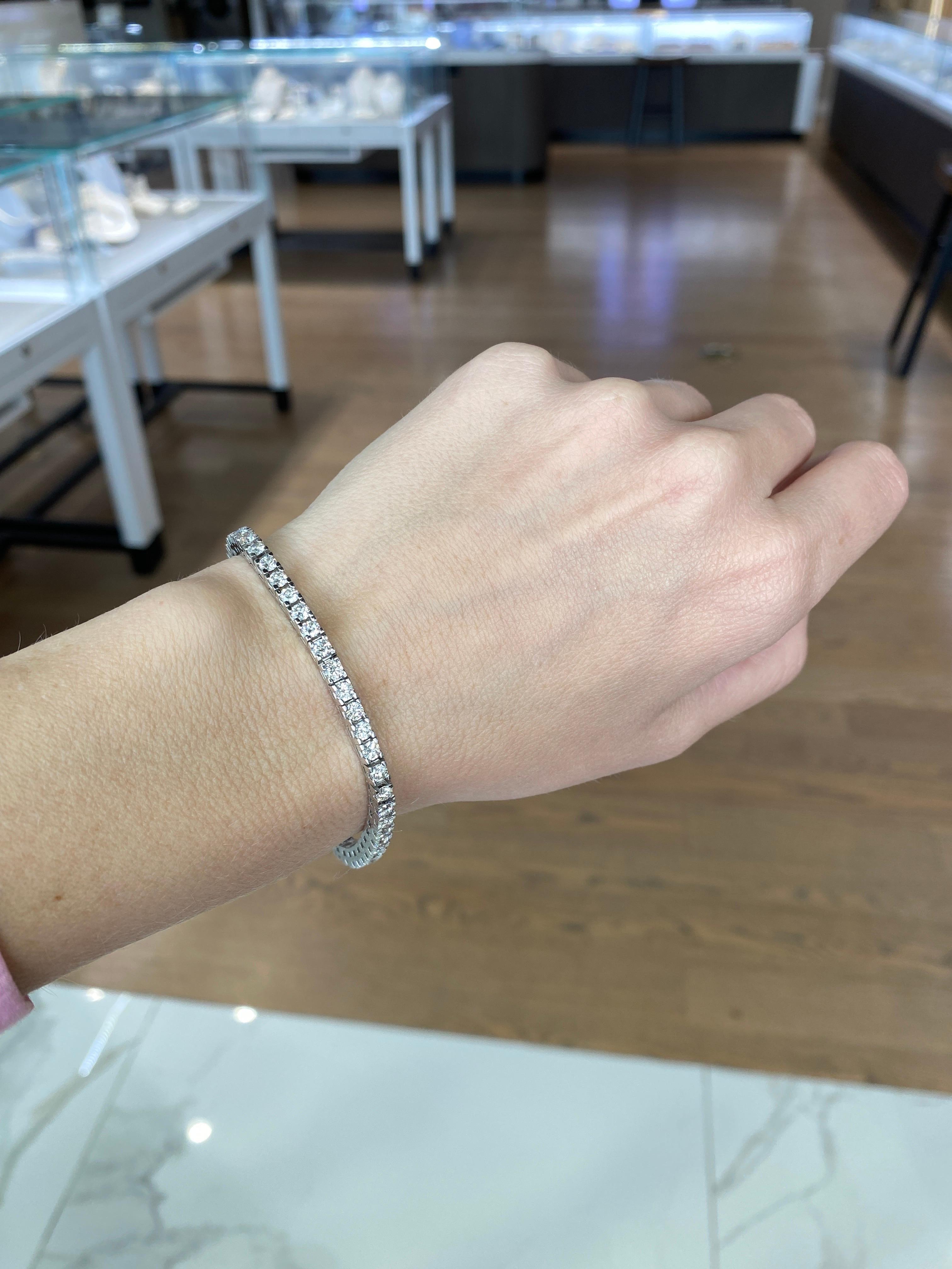 5.01 Carat Total Weight Natural Round Diamond Tennis Bracelet, 14k White Gold 3