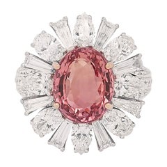 Anillo de oro blanco de 18 quilates con Padparadscha y diamantes de Ceilán sin calentar, de 5,01 quilates