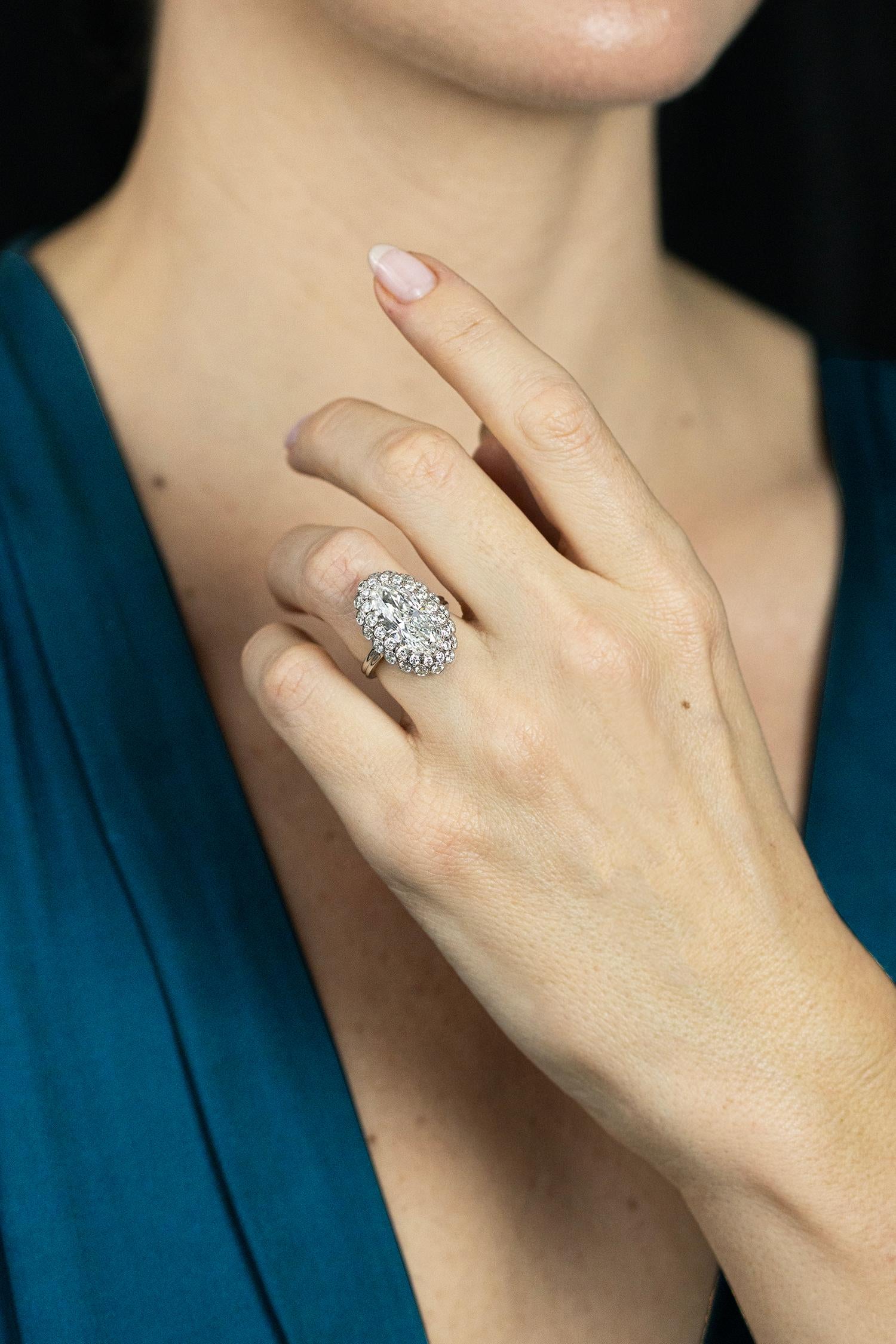 Oval Cut Roman Malakov 5.01 Carats Elongated Moval Cut Diamond & Cluster Ring in Platinum For Sale
