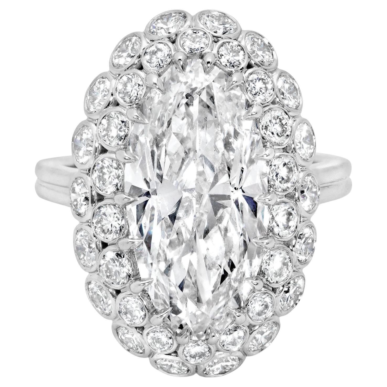 Roman Malakov 5.01 Carats Elongated Moval Cut Diamond & Cluster Ring in Platinum For Sale