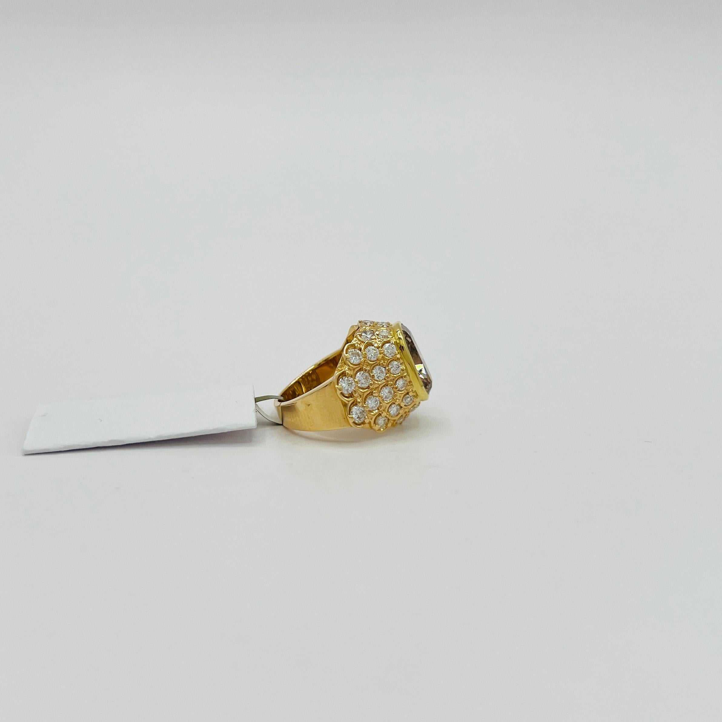 da uomo o donna 5,01 ct. Anello da cocktail con diamante cognac e diamante bianco in 18 carati