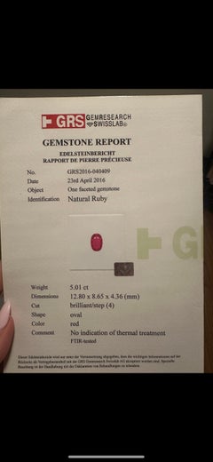 5.01 Unbehandelter natürlicher Rubin Diamant 3-Stein Ring 18K Gelbgold GRS