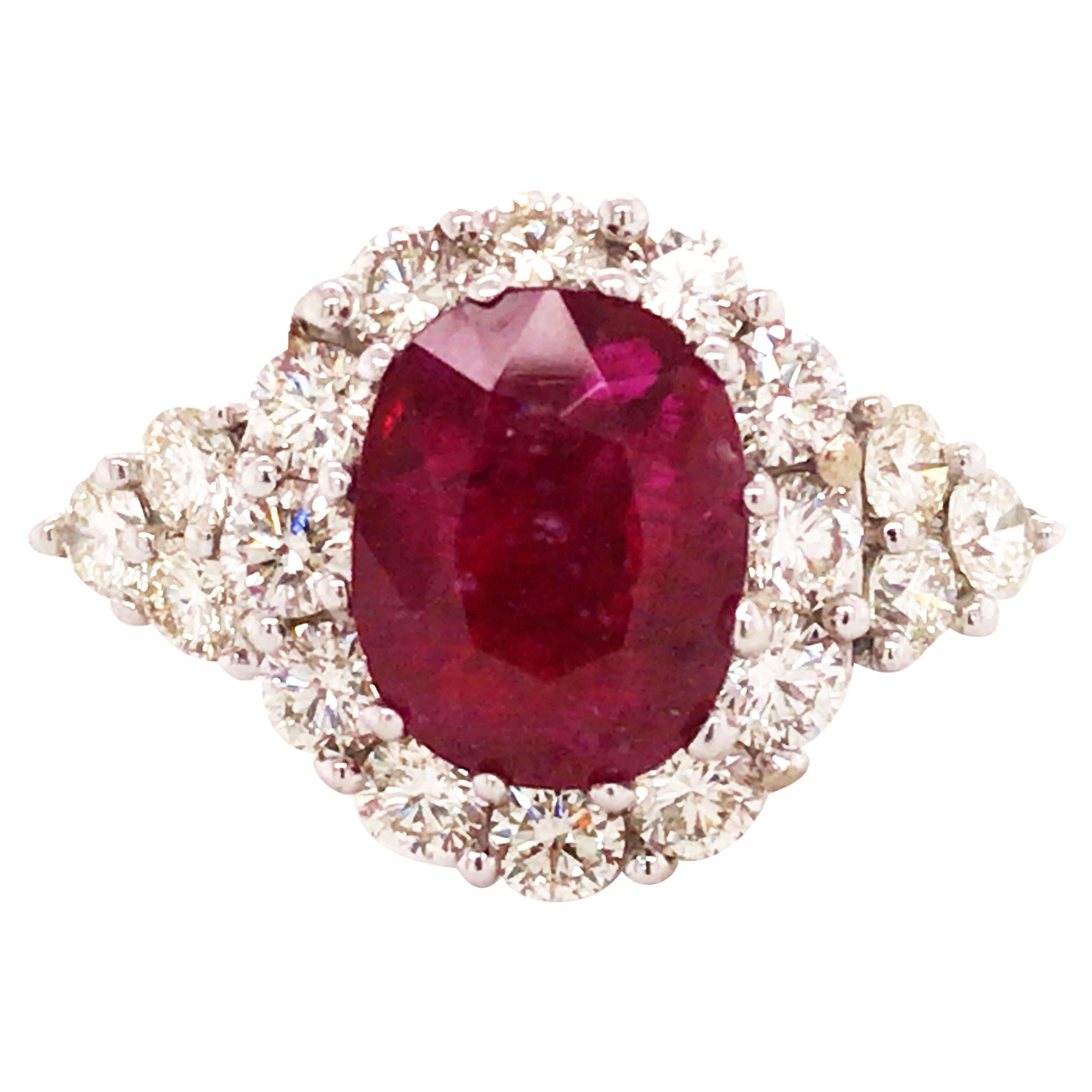 5.01ct Burma no-heat Ruby Diamond Ring, GIA For Sale