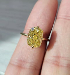 5.01ct Fancy Yellow Long Cushion SI1 GIA Ring