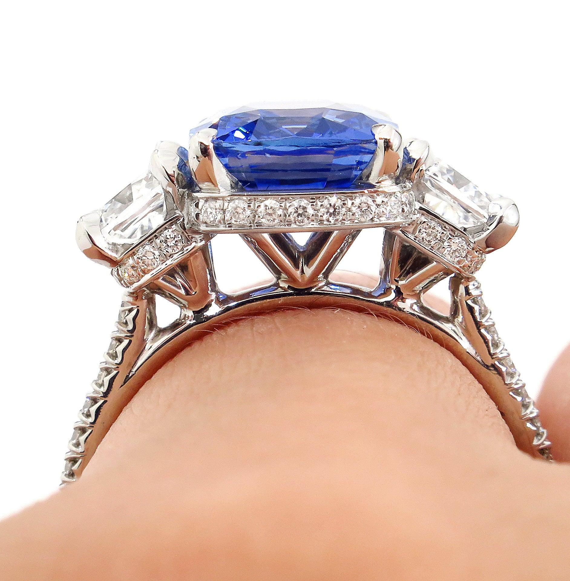 5.01ctw Ceylon GIA Natural Royal Blue Sapphire and Diamond Platinum 3-Stone Ring 3
