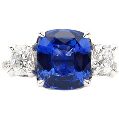 5.01ctw Ceylon GIA Natural Royal Blue Sapphire and Diamond Platinum 3-Stone Ring