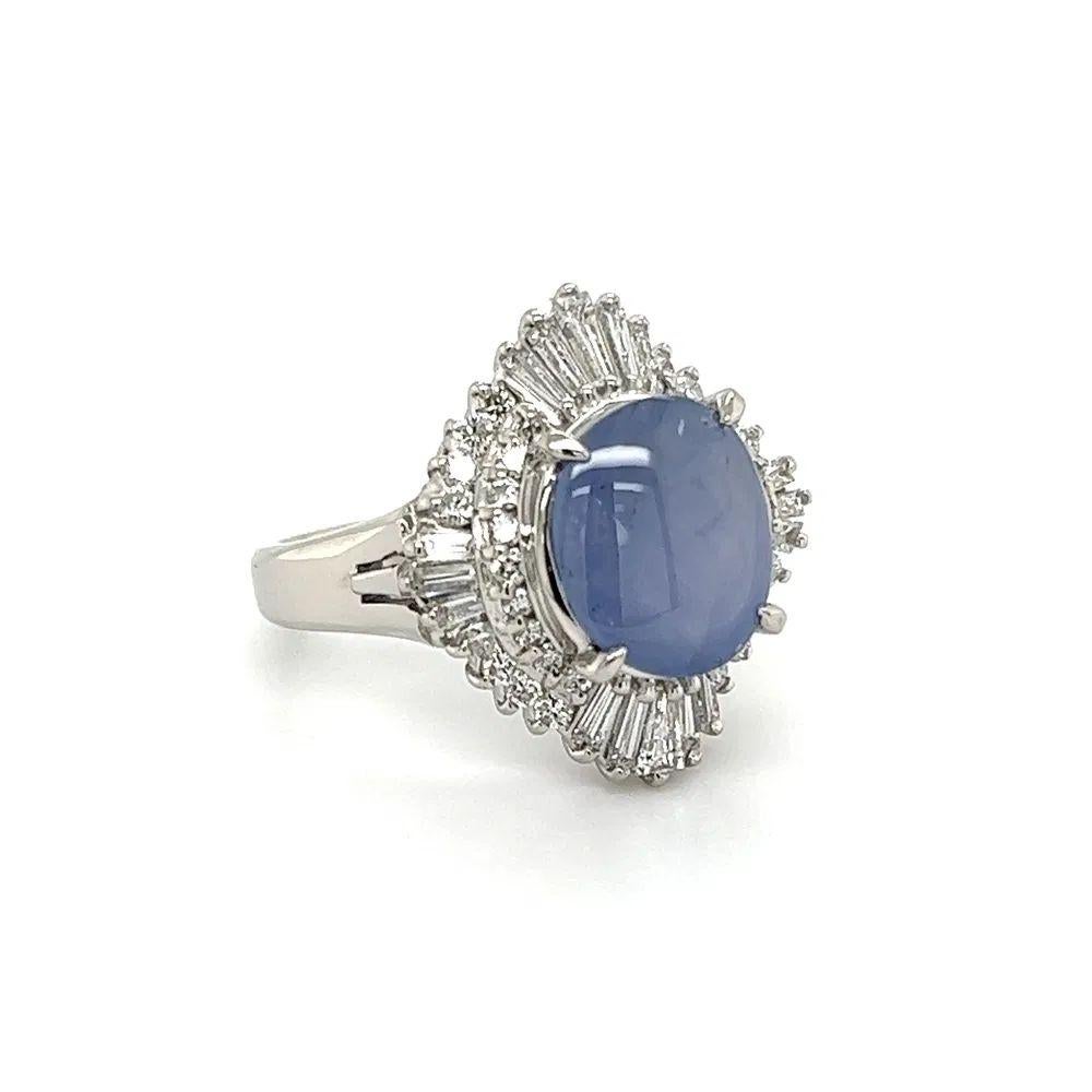 Einfach schön! Fein detaillierter Vintage Awesome Blue Star Sapphire and Diamond Platinum Ring. In der Mitte ein sicher eingebetteter, von Hand gefasster blauer Sternsaphir von 5,02 Karat. Umgeben von Diamanten mit einem Gewicht von ca. 1.01 tcw.