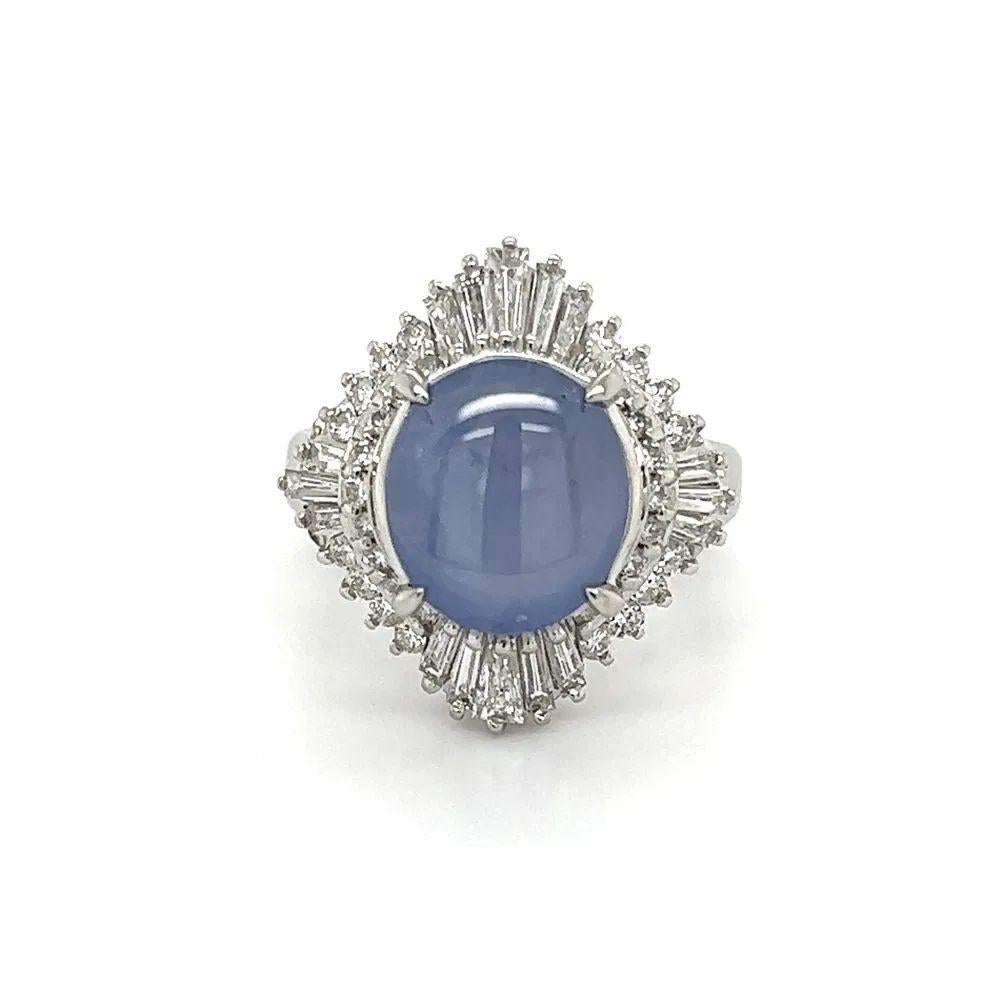 5,02 Karat Blauer Stern Saphir und Diamant Platin Vintage Cocktail Ring (Gemischter Schliff) im Angebot