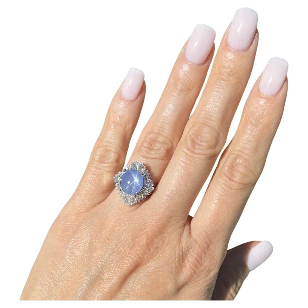 5,02 Karat Blauer Stern Saphir und Diamant Platin Vintage Cocktail Ring im Angebot