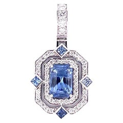 Antique 5.02 Carat Ceylon Blue Sapphire and Diamond Pendant in 18K Gold