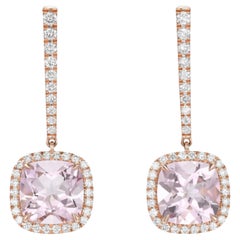5.02 Carat Cushion Morganite Diamond Drop Earrings in 18K Rose Gold - Merkaba 5.02 Carat Cushion Morganite Diamond Drop Earrings in 18K Rose Gold - Merkaba