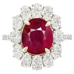 5,02 Karat Cushion Statement Rubin Rot 14K Weißgold Unterschrift Raffinesse