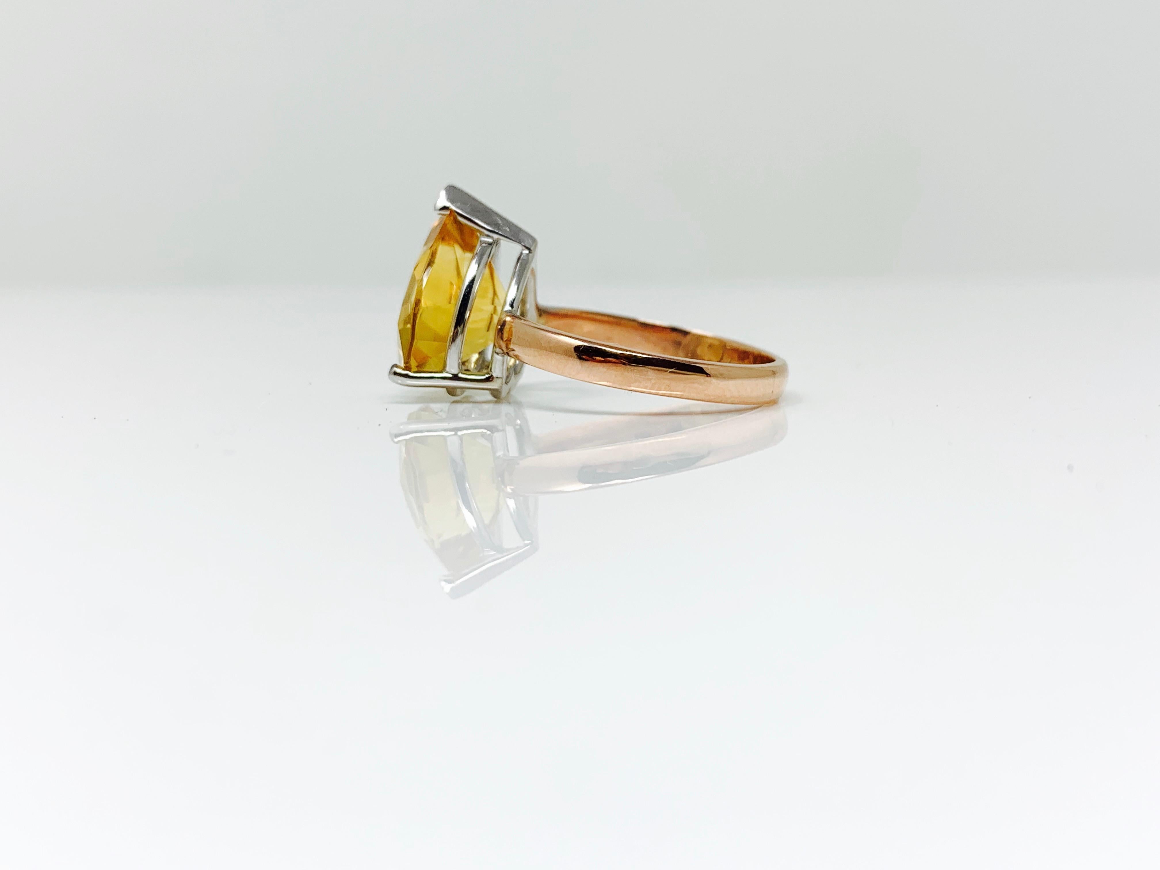 Contemporary 5.02 Carat Heart Shape Citrine Ring in Rose Gold and White Gold