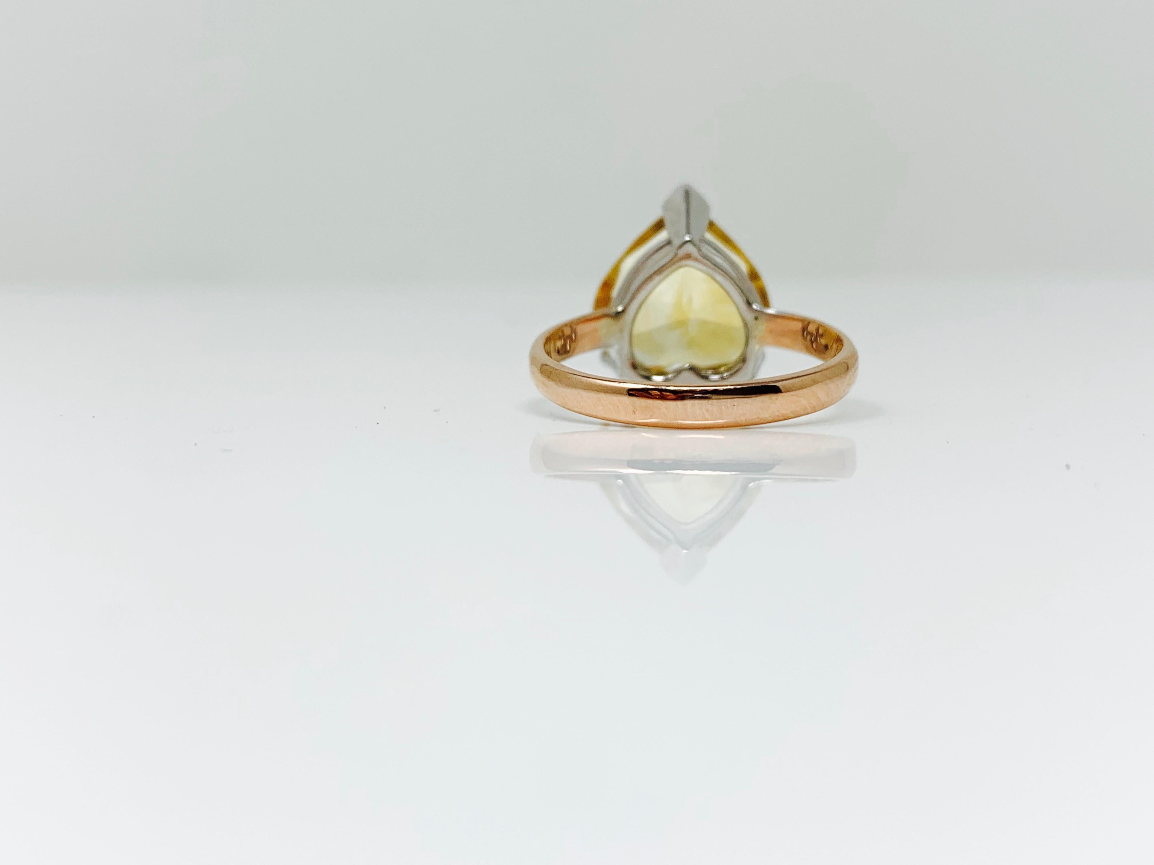 Women's 5.02 Carat Heart Shape Citrine Ring in Rose Gold and White Gold