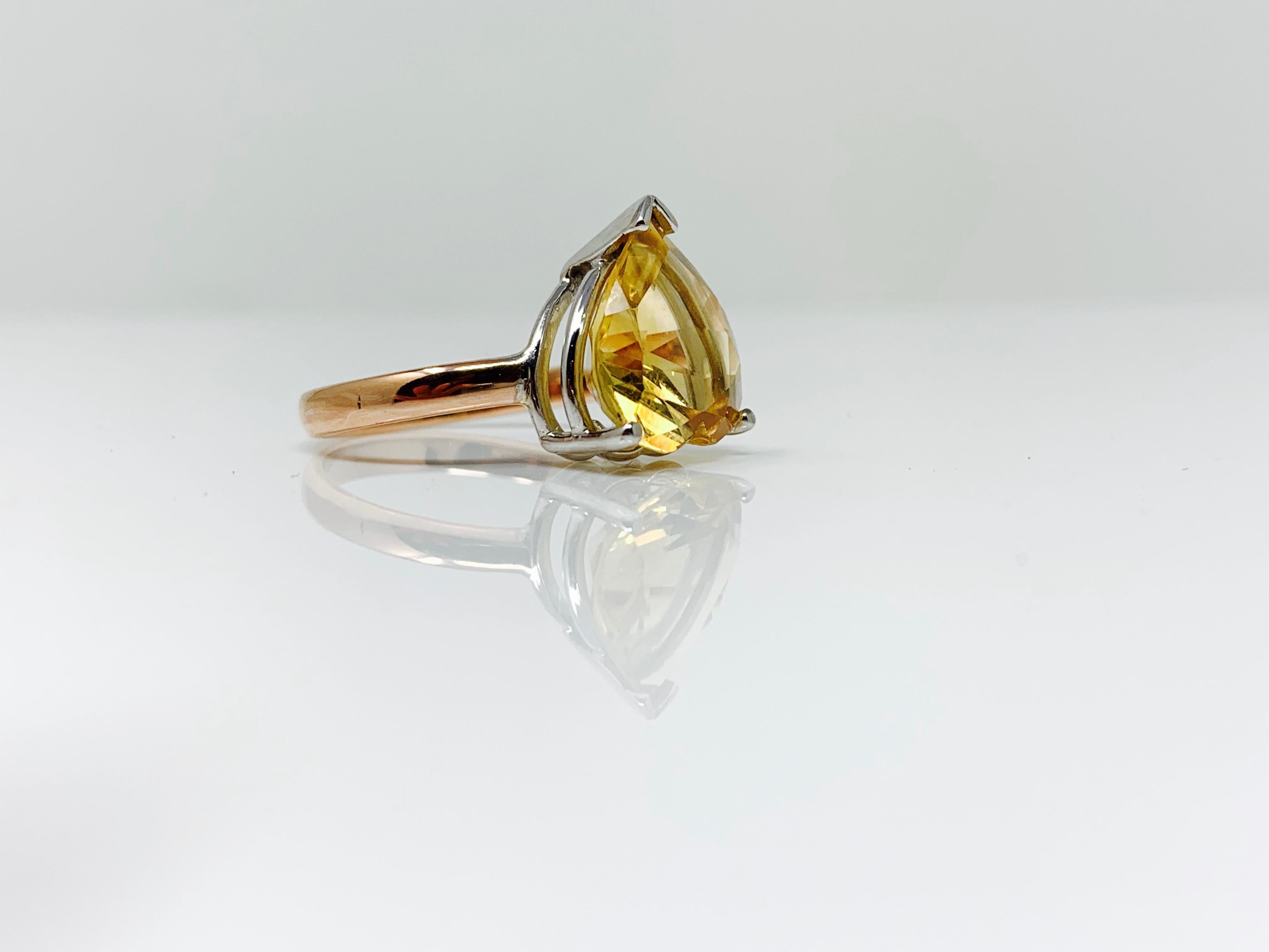 5.02 Carat Heart Shape Citrine Ring in Rose Gold and White Gold 2
