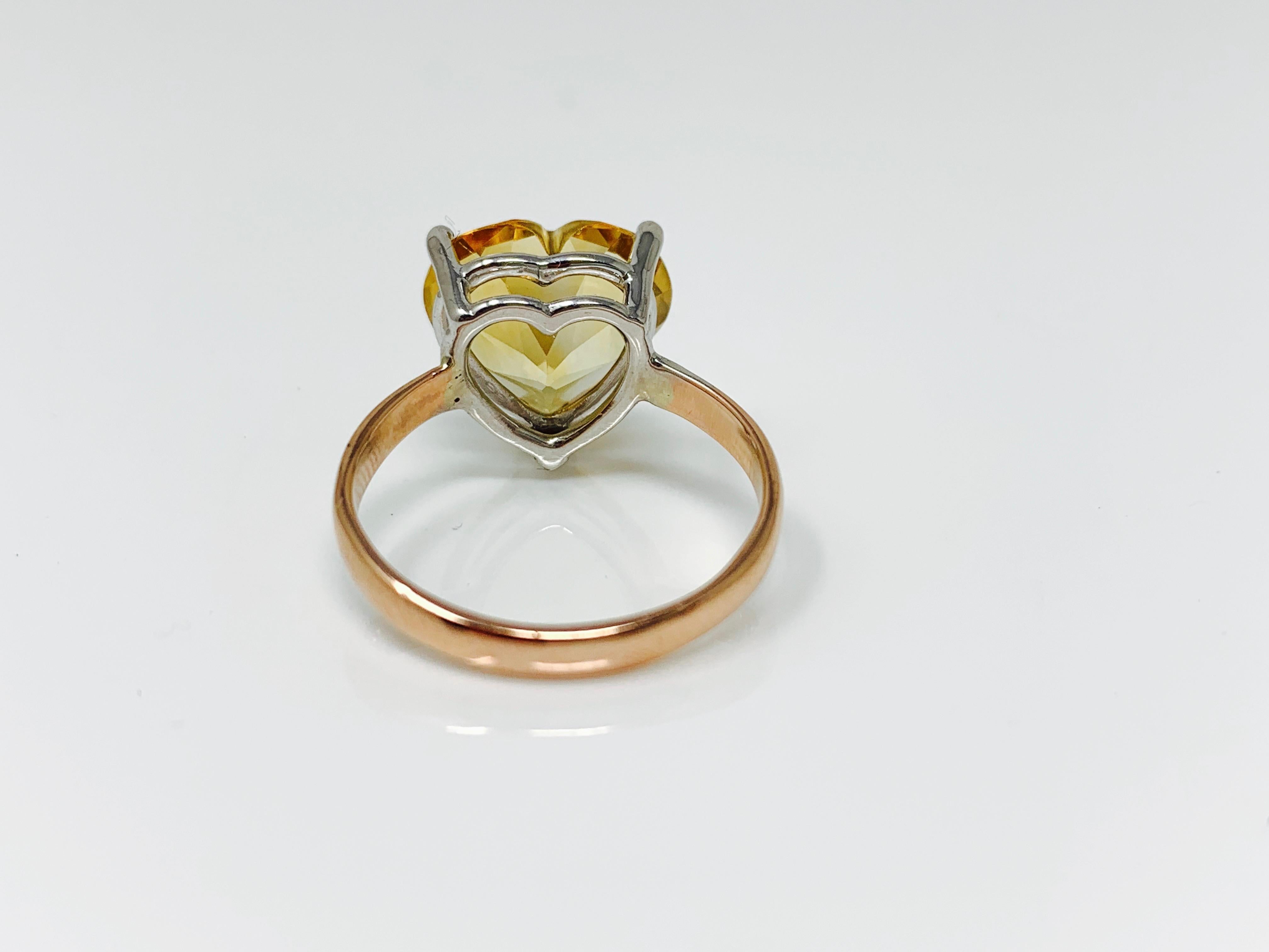 5.02 Carat Heart Shape Citrine Ring in Rose Gold and White Gold 3