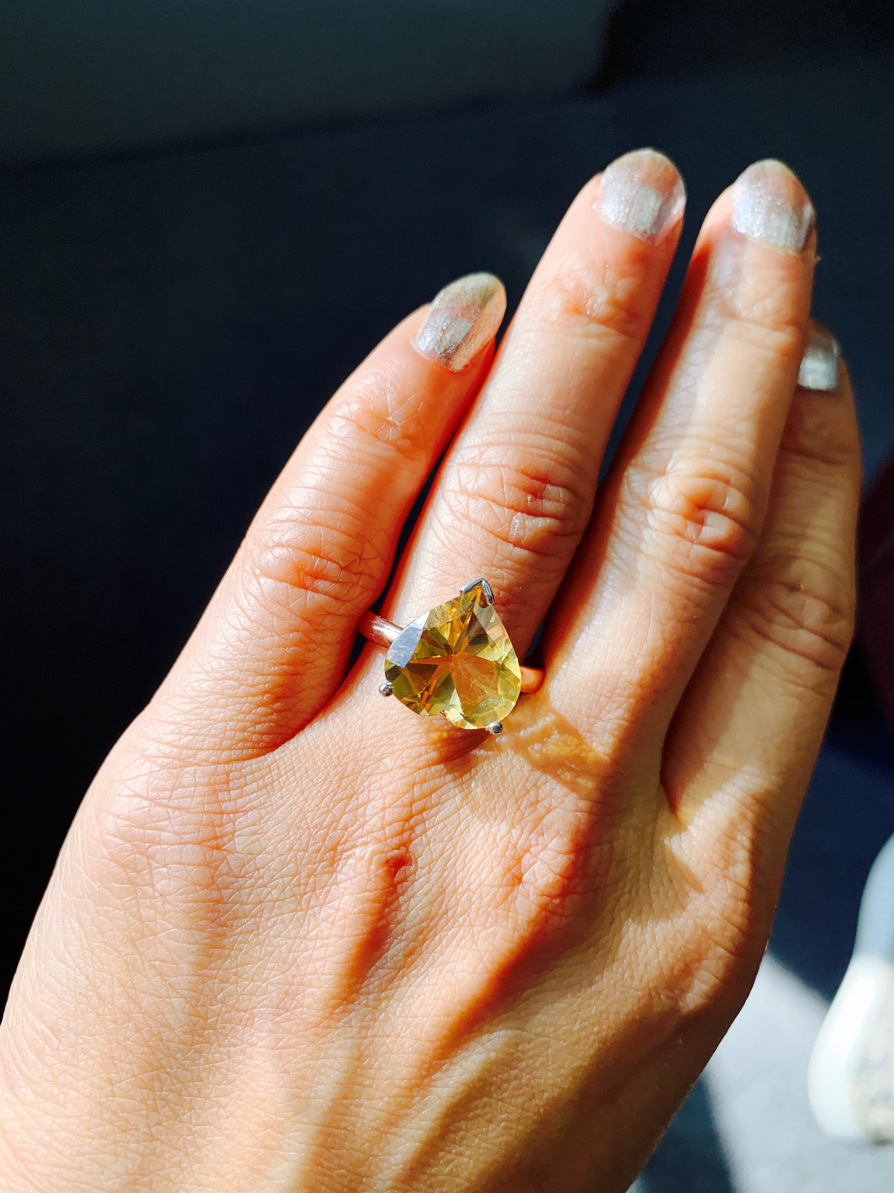 5.02 Carat Heart Shape Citrine Ring in Rose Gold and White Gold 4