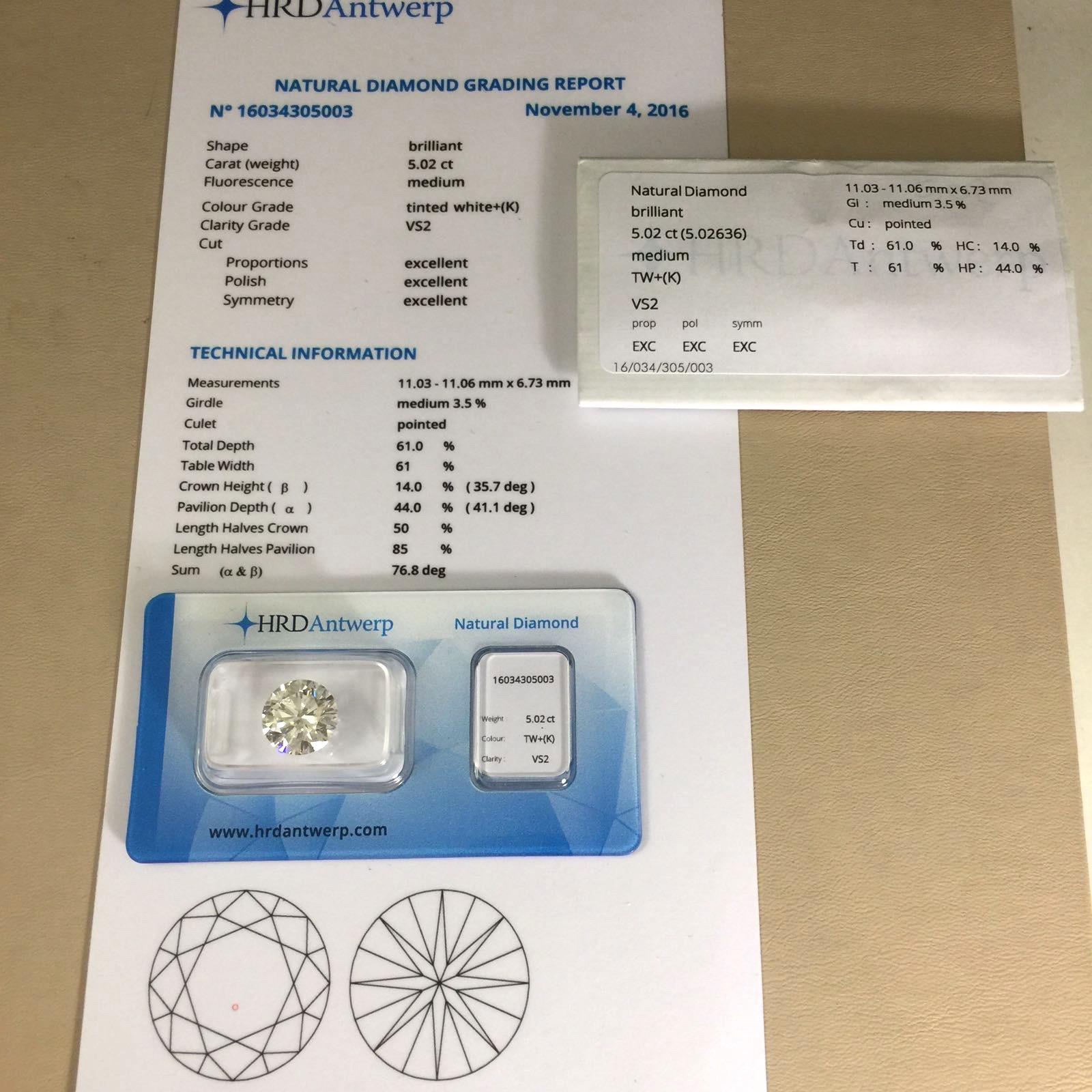 5.02 Carat HRD Certificate White Diamond In New Condition For Sale In Antwerp, BE
