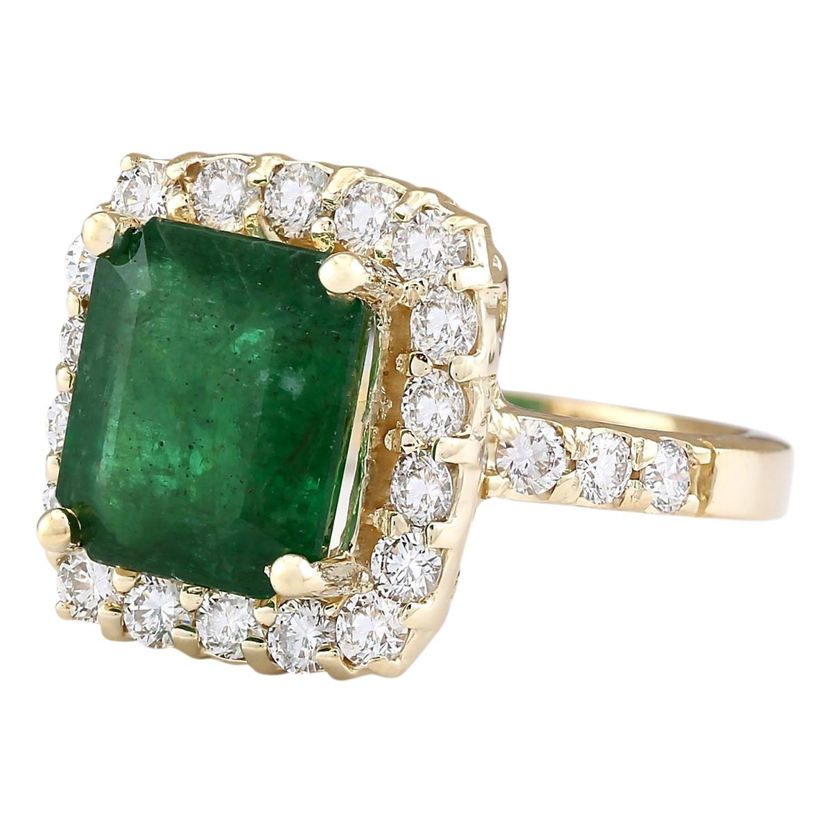 Stamped: 14K Yellow Gold
Total Ring Weight: 5.3 Grams
Total Natural Emerald Weight is 4.02 Carat (Measures: 10.00x8.00 mm)
Color: Green
Diamond Weight: Total Natural Diamond Weight is 1.00 Carat
Color: F-G, Clarity: VS2-SI1
Face Measures: