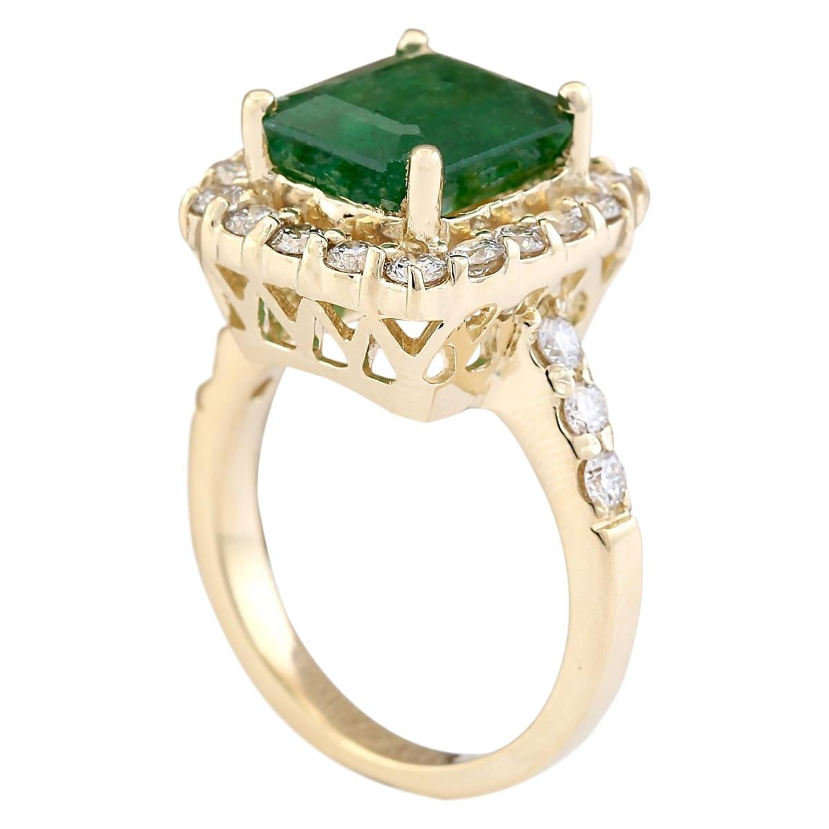 Emerald Cut Natural Emerald Diamond Ring In 14 Karat Yellow Gold For Sale