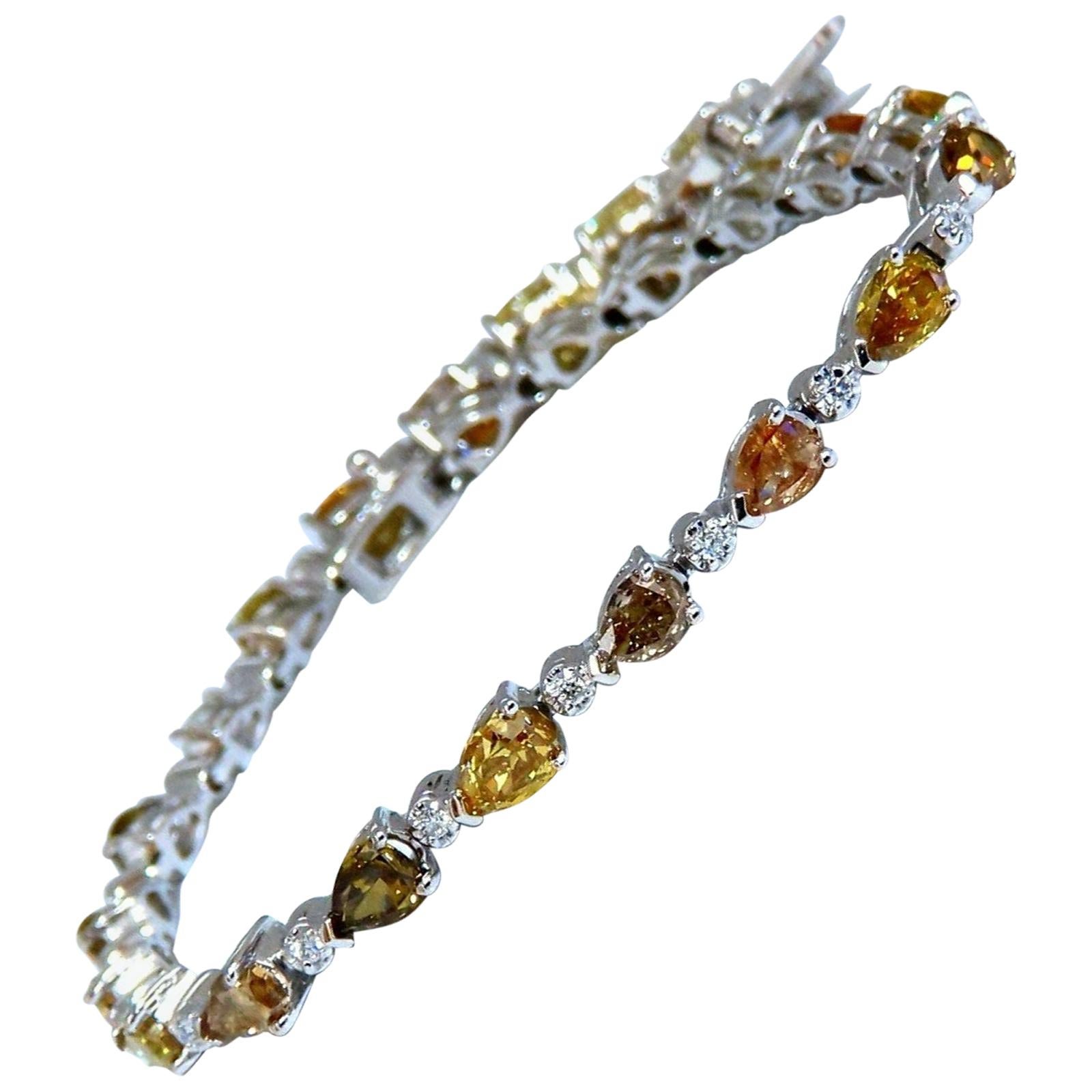 Bracelet tennis en or 14 carats avec diamants multicolores fantaisie naturels de 5,02 carats