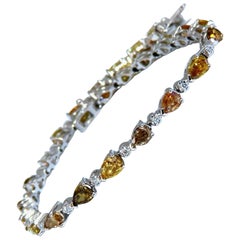 Bracelet tennis en or 14 carats avec diamants multicolores fantaisie naturels de 5,02 carats