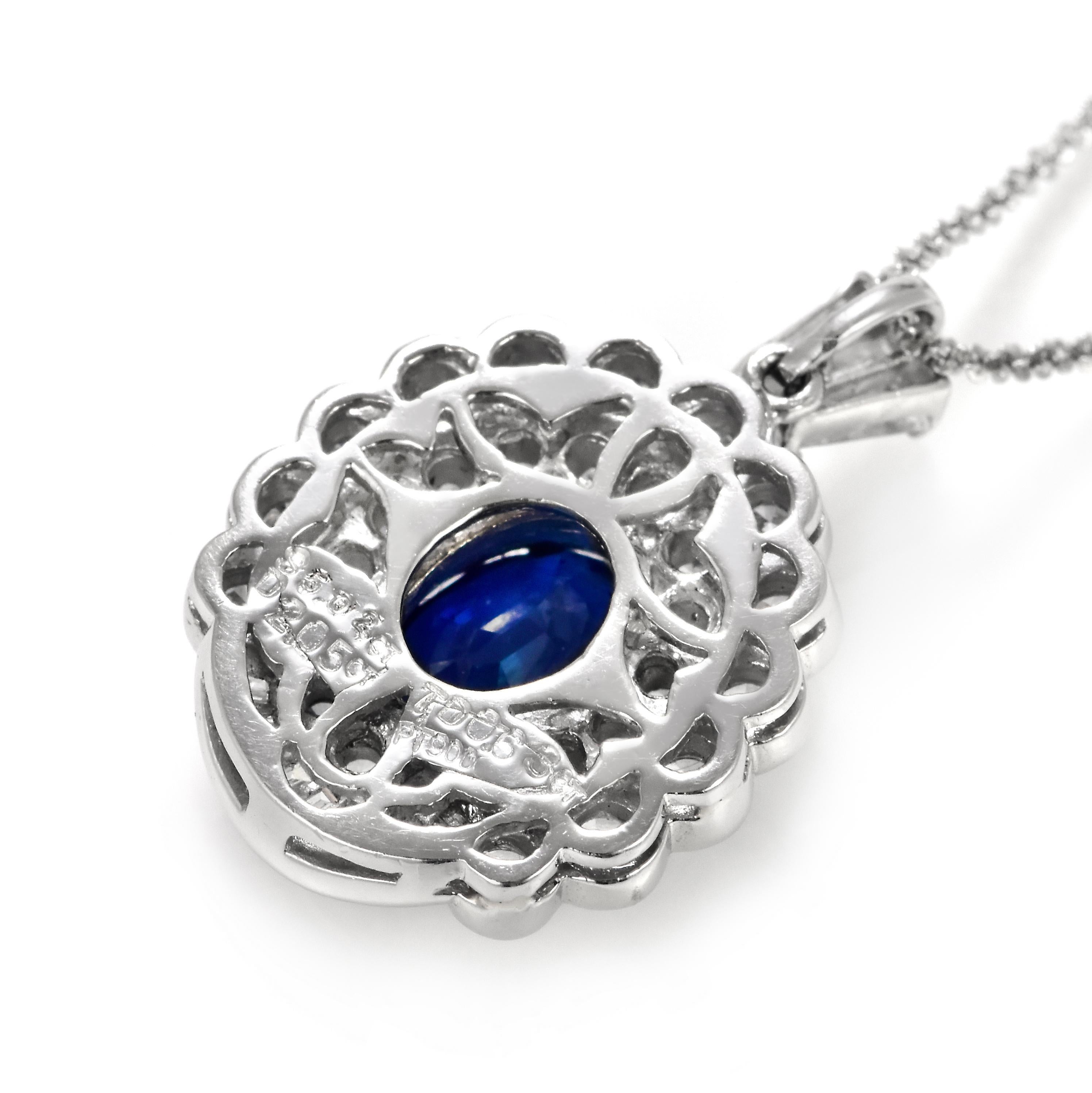 Women's 5.02 Carat Natural Royal Blue Sapphire and Diamond Pendant Made in Platinum For Sale