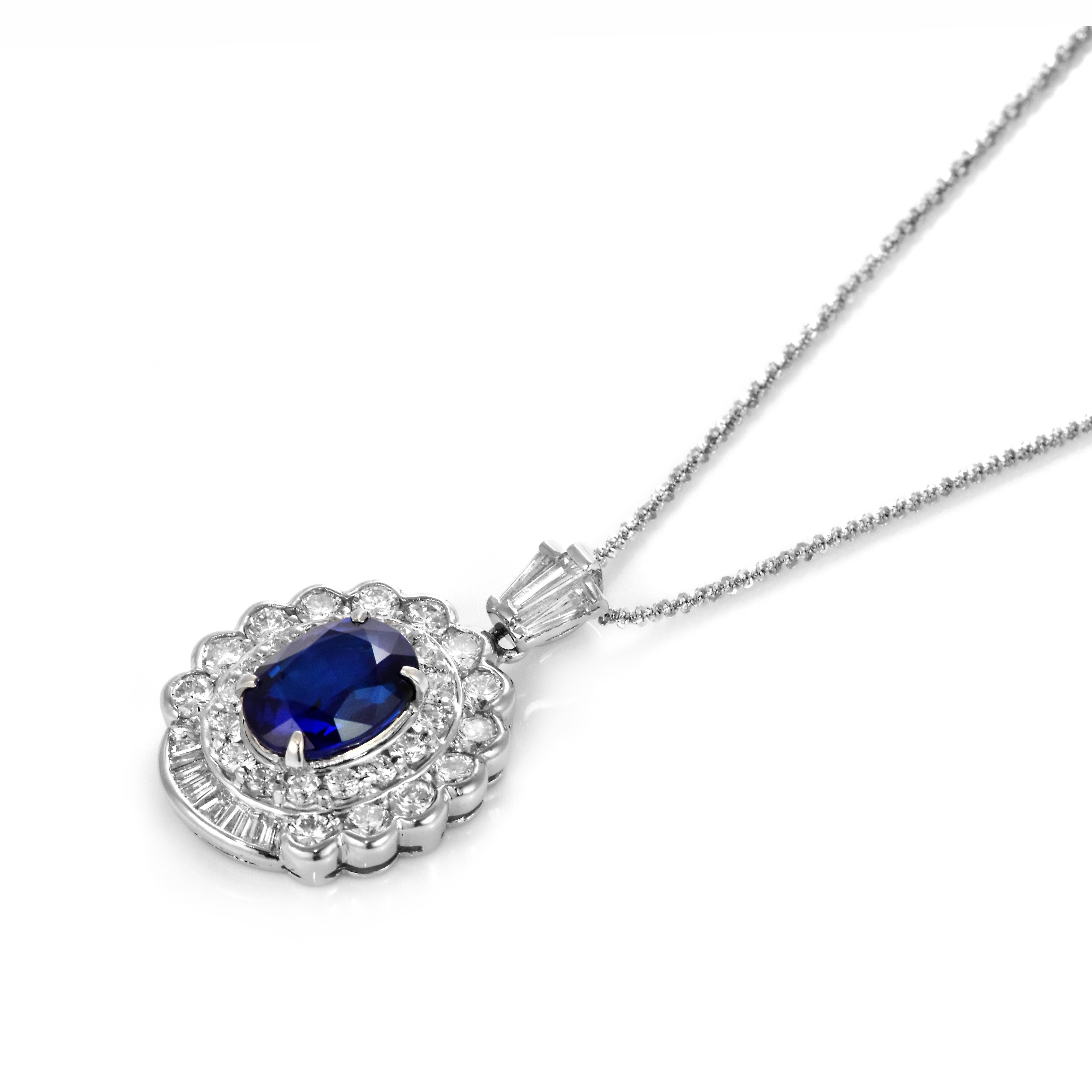 5.02 Carat Natural Royal Blue Sapphire and Diamond Pendant Made in Platinum For Sale 3