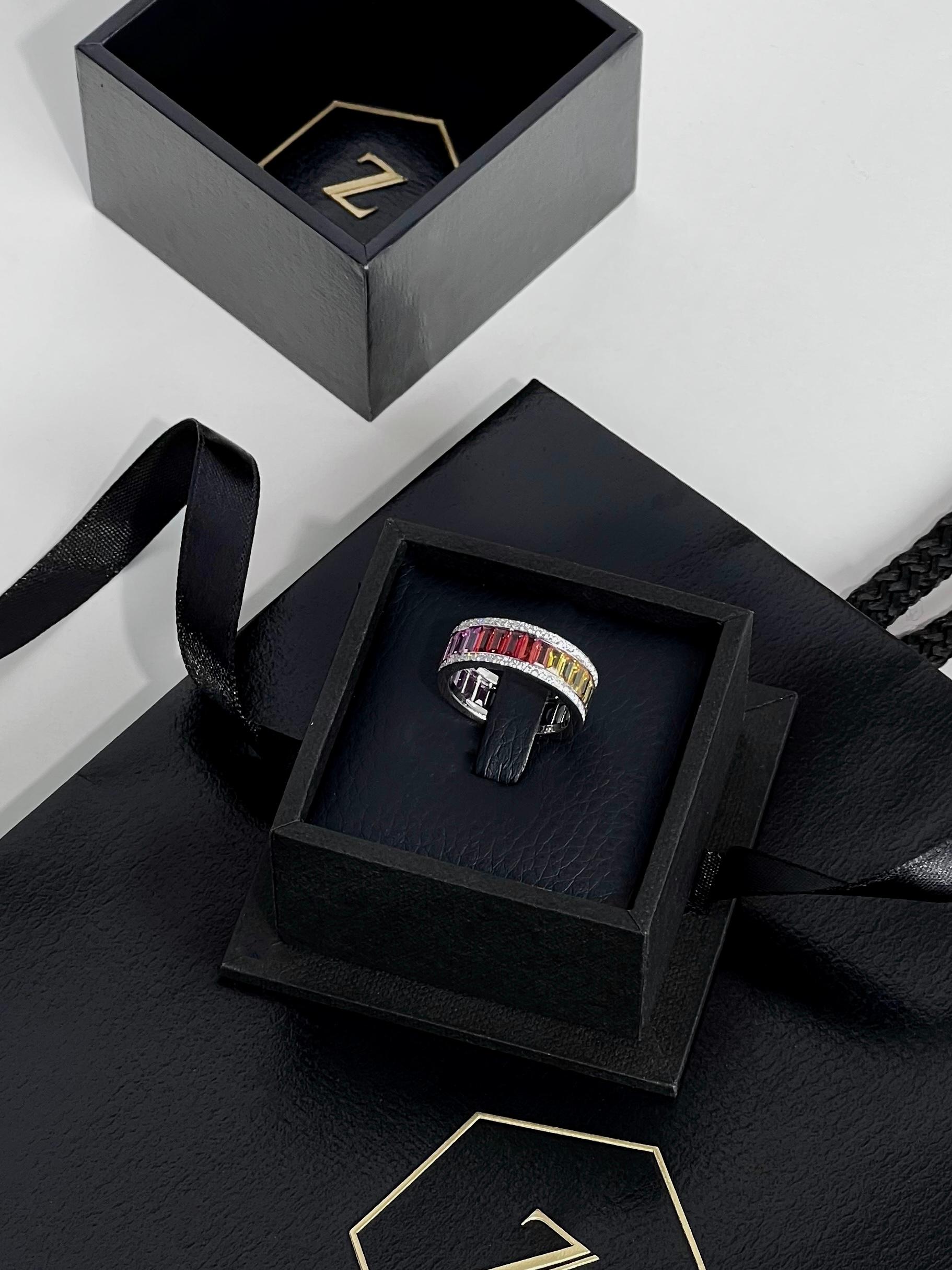 5.02 Carat Rainbow Sapphire and Diamond Ring in 18k White Gold For Sale 5