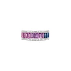5.02 Carat Rainbow Sapphire and Diamond Ring in 18k White Gold