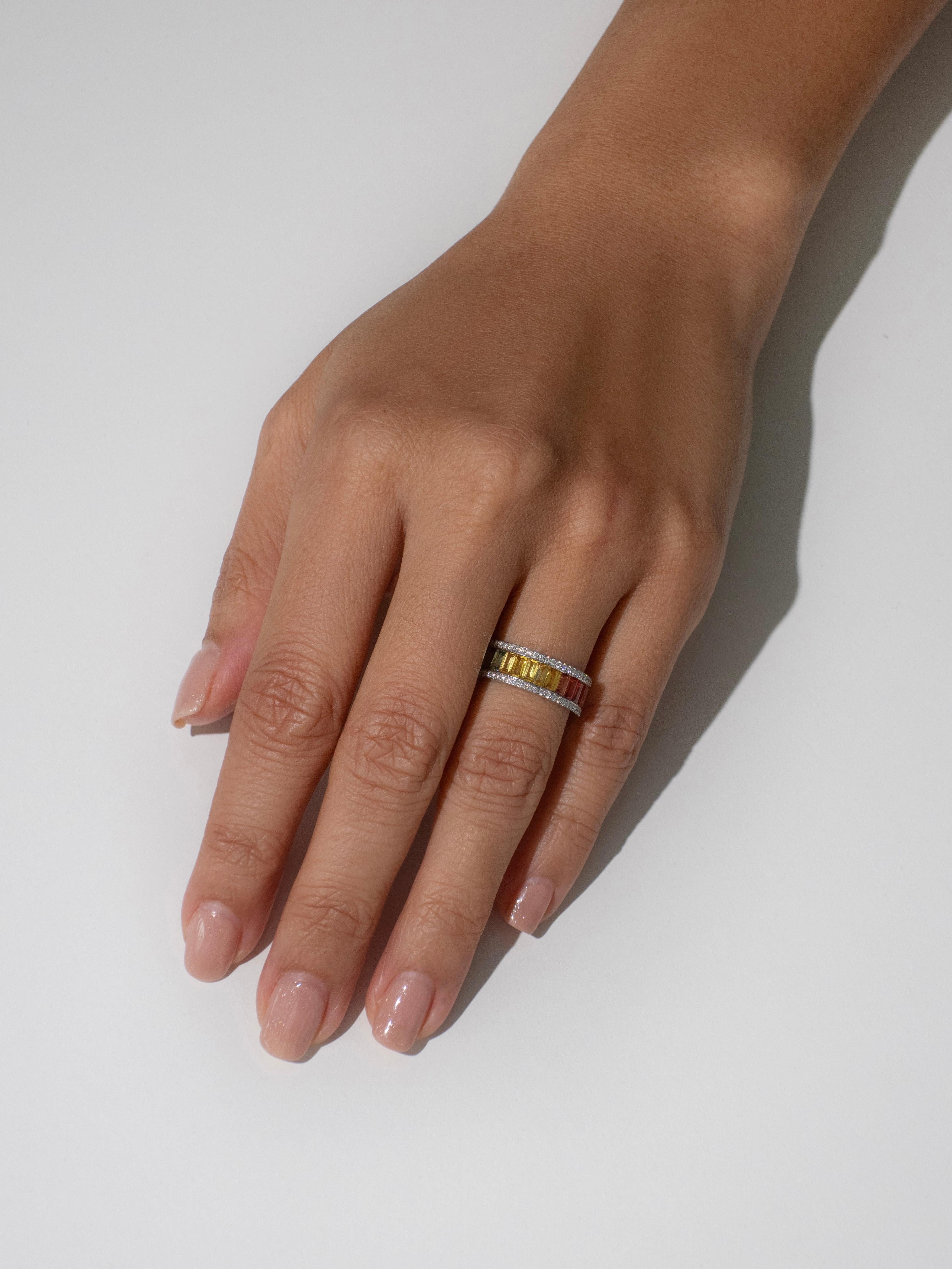 Women's or Men's 5.02 Carat Rainbow Sapphire and Diamond Ring in 18k White Gold For Sale