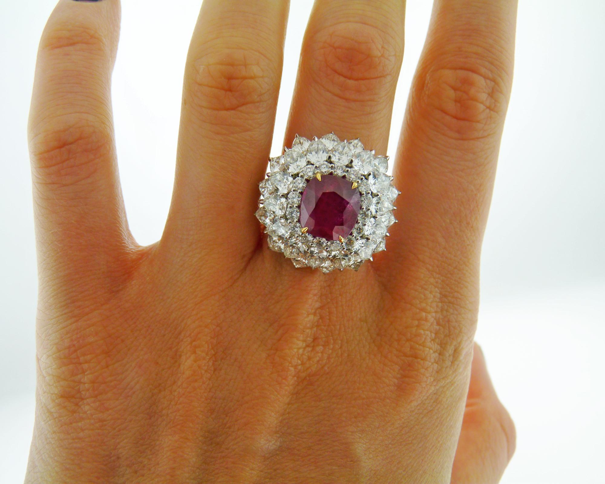 Spectra Fine Jewelry Certified 5.02 Carat Ruby Diamond Cocktail Ring In New Condition For Sale In New York, NY