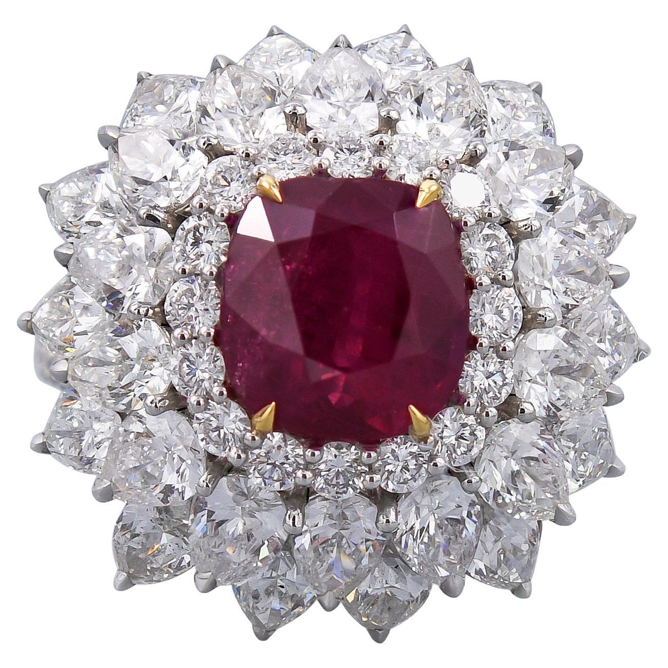 Spectra Fine Jewelry Certified 5.02 Carat Ruby Diamond Cocktail Ring For Sale