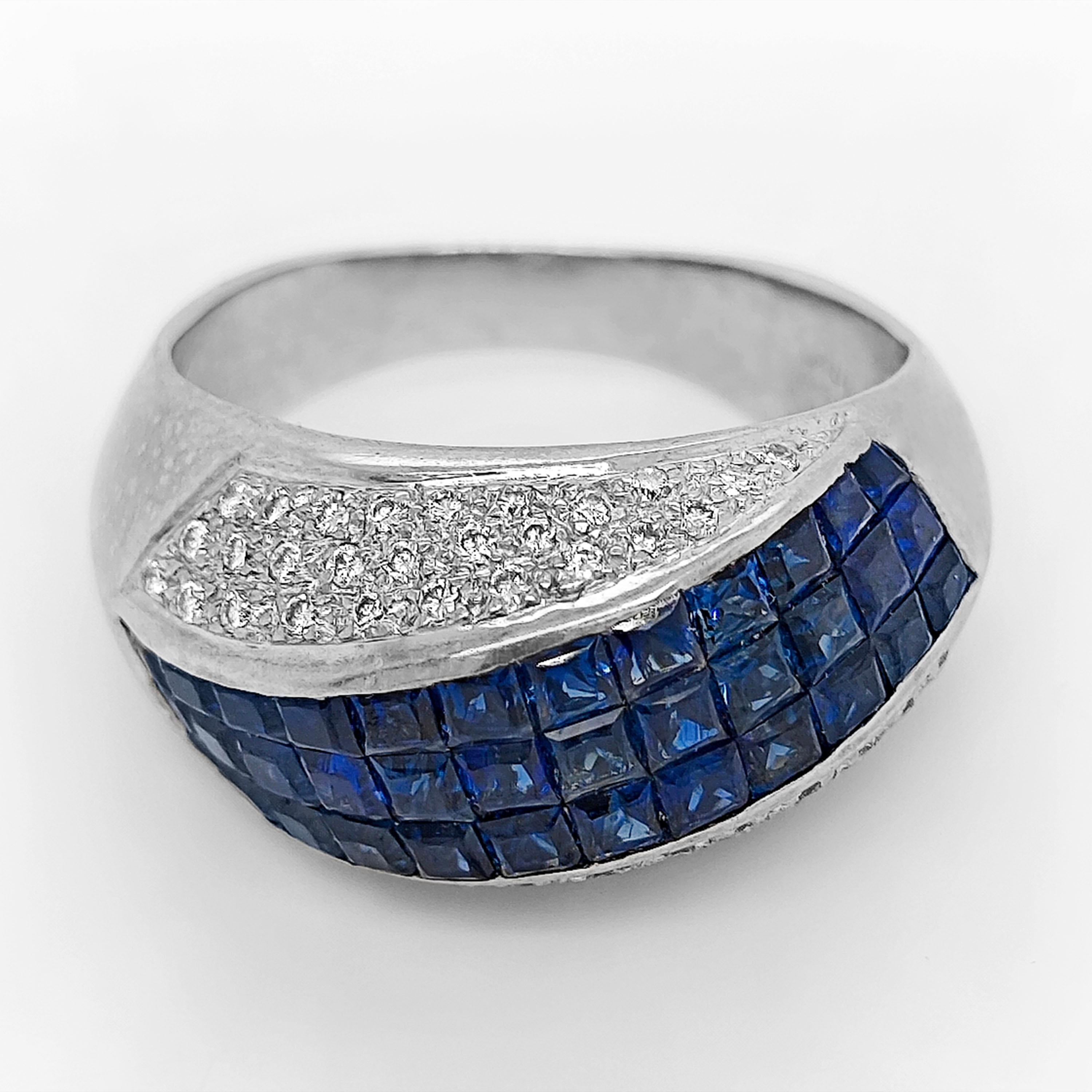 Ring aus Weißgold mit 5,02 Karat Saphir und weißem Diamant (Gemischter Schliff) im Angebot