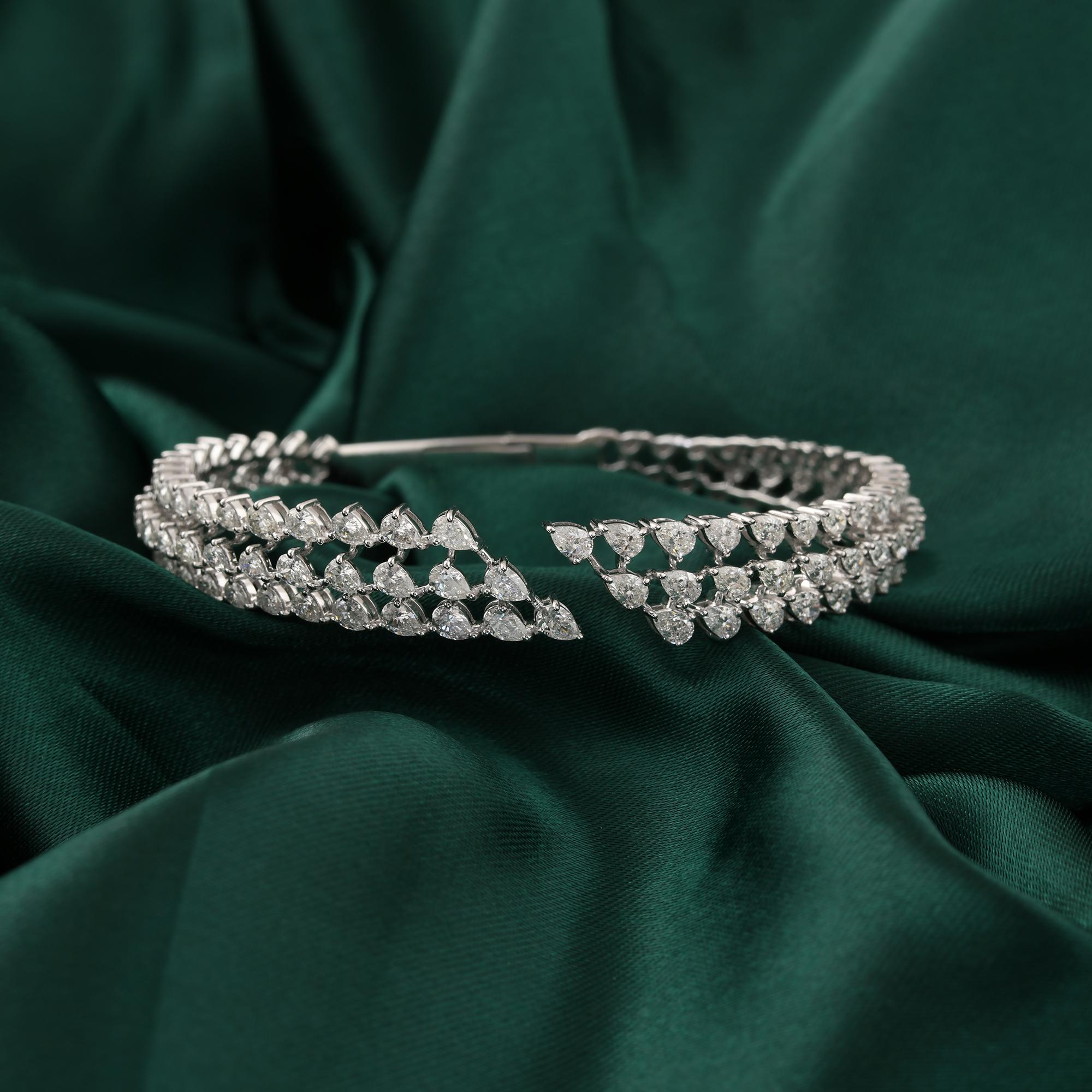 5,02 Karat SI/H Diamant Breite Verlobungsmanschette Armband 14 Karat Weißgold (Tropfenschliff) im Angebot