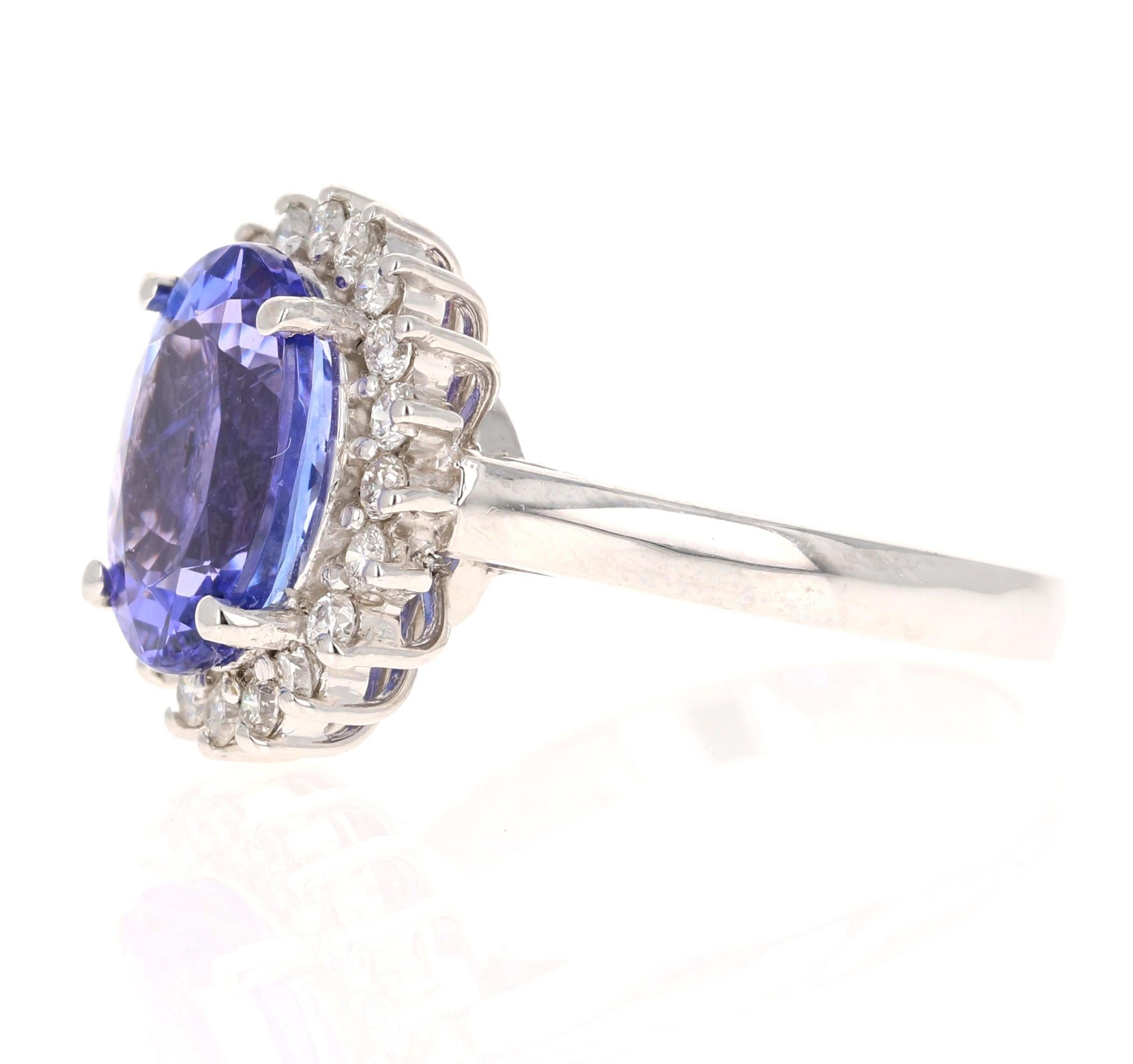 Anillo de oro blanco de 14 quilates con diamante tanzanita de 5,02 quilates Contemporáneo en venta